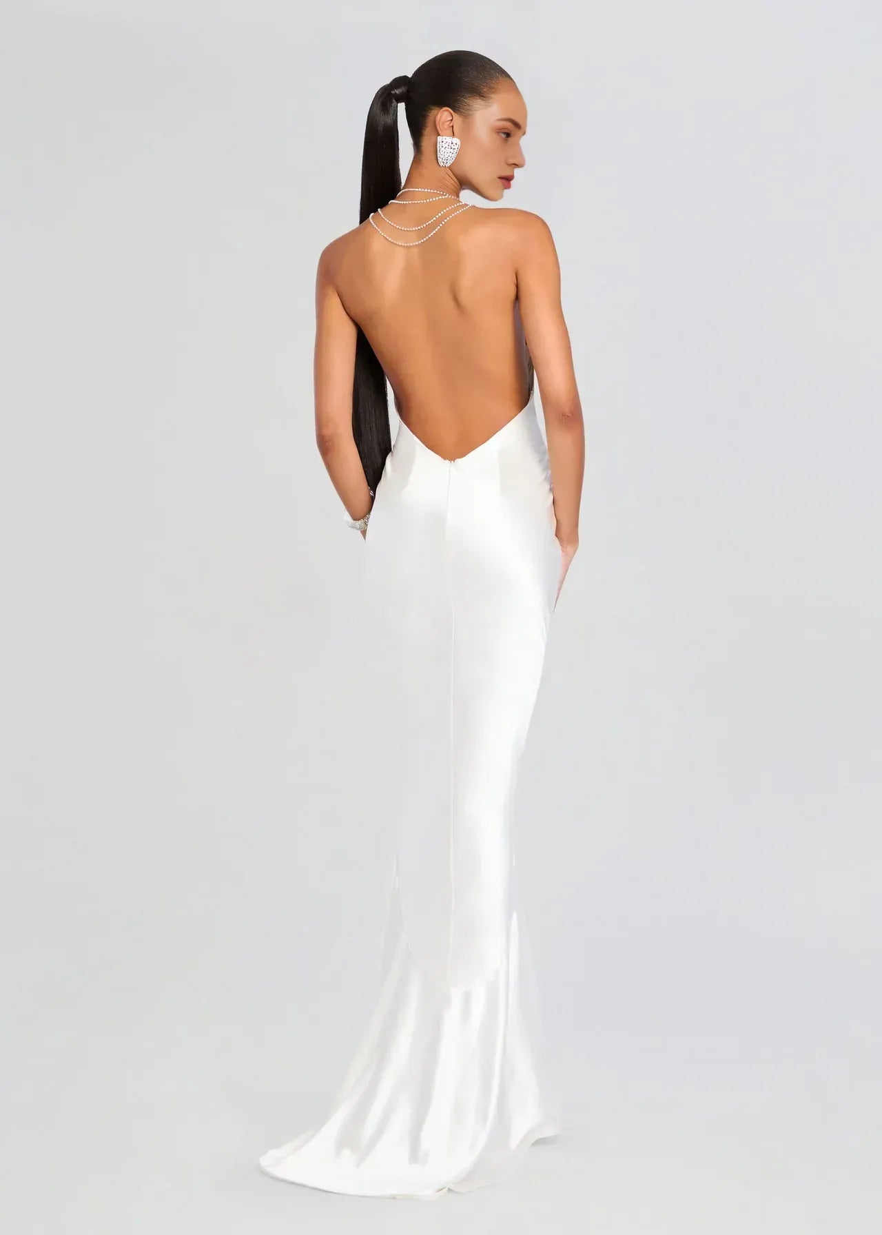 Elegant Sheath Cowl Neck Sleeveless Open Back Floor Length Plus Size Prom Dress