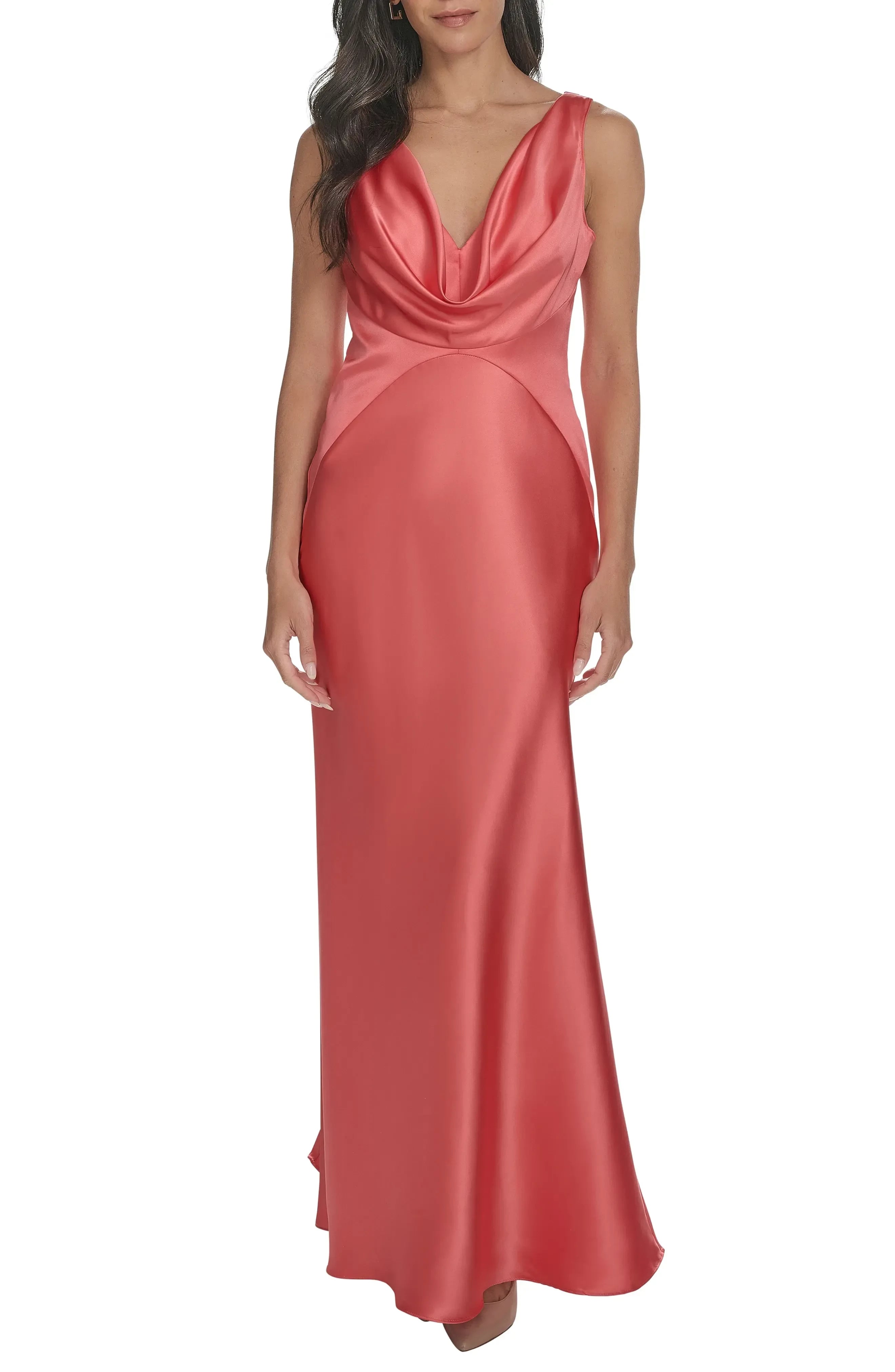 Elegant Sheath Cowl Neck Sleeveless V Back Floor Length Bridesmaid Dress