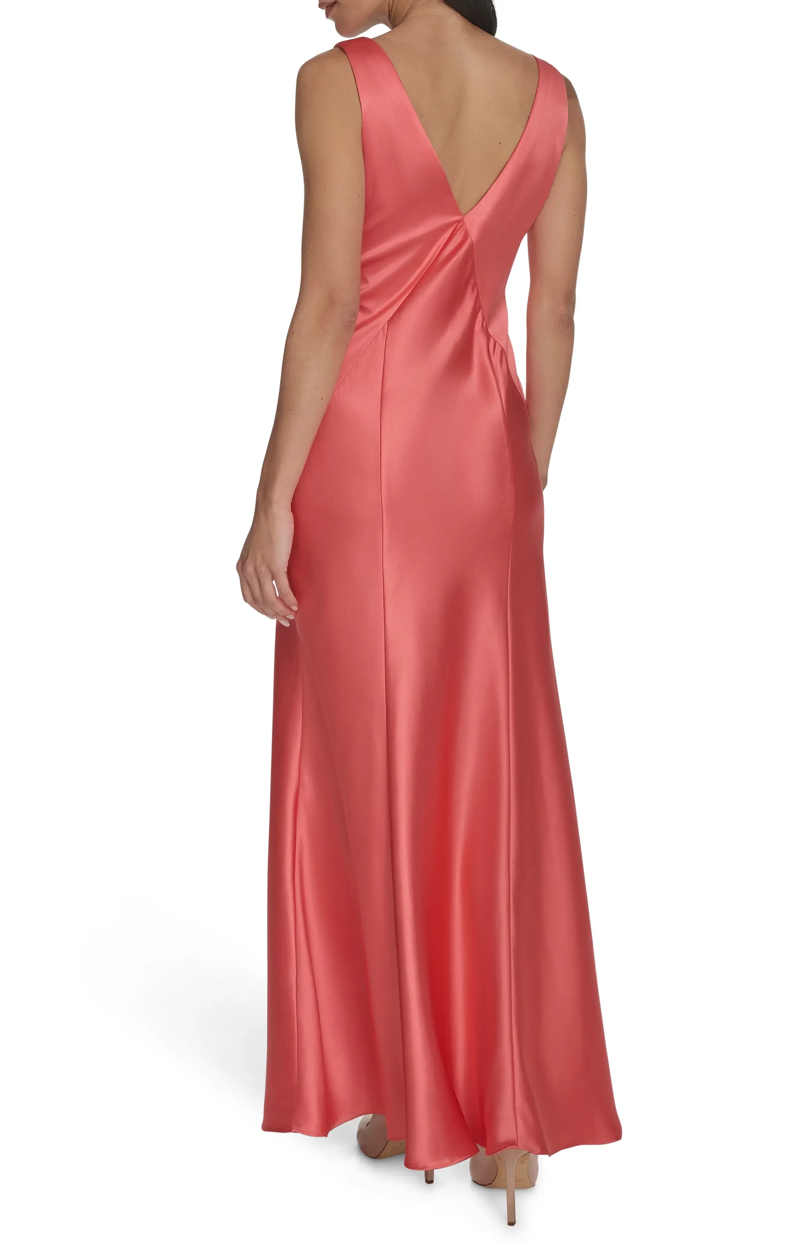 Elegant Sheath Cowl Neck Sleeveless V Back Floor Length Bridesmaid Dress