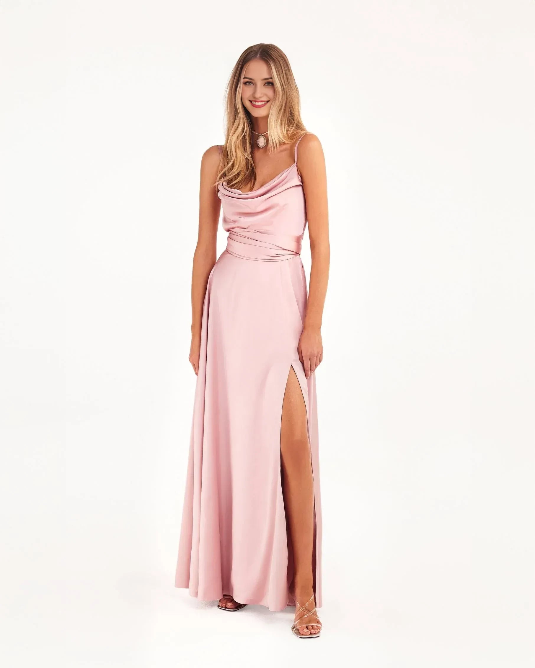 Elegant Sheath Cowl Neck Sleeveless Wrap Back Floor Length Evening Dress