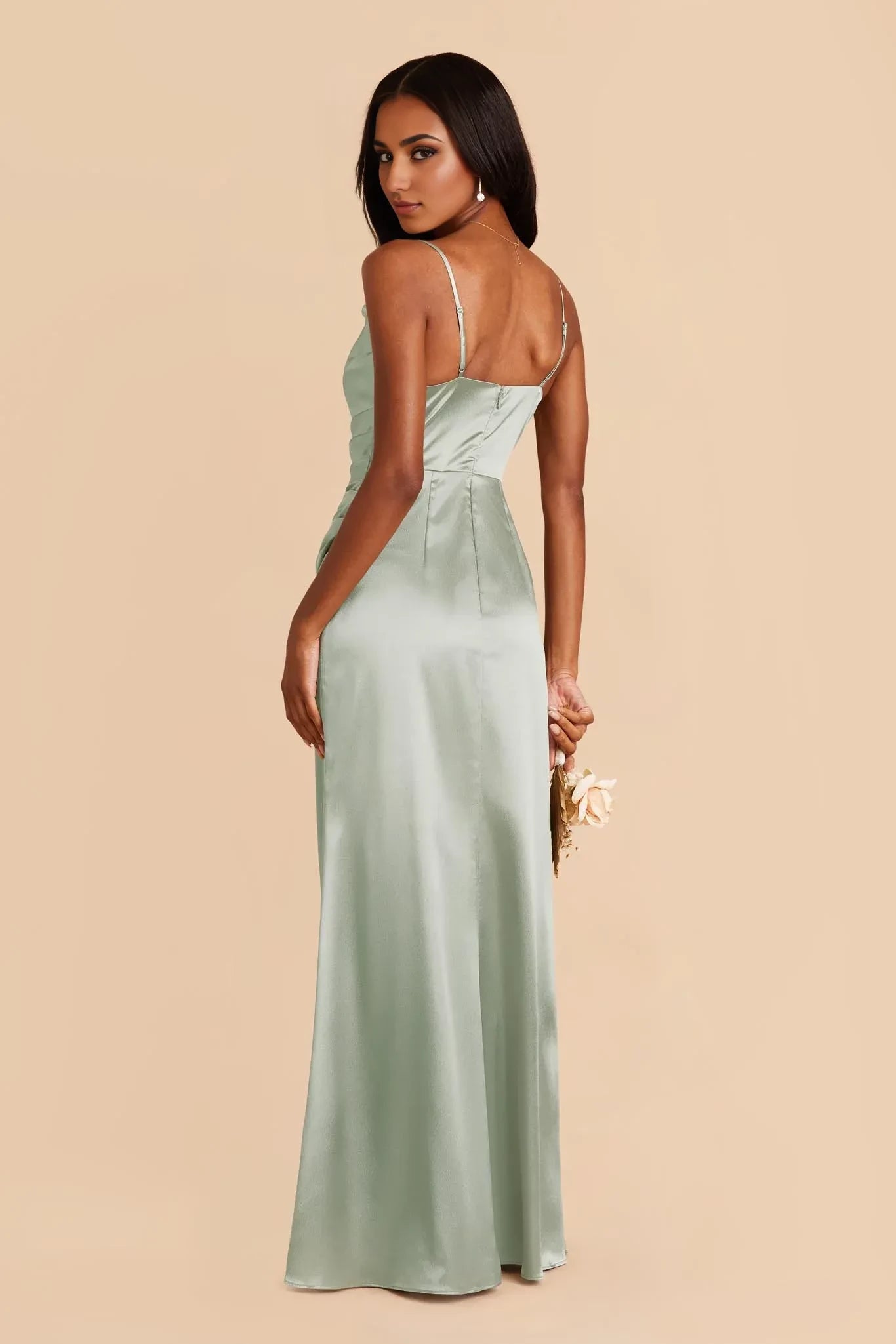 Elegant Sheath Cowl Neck Spaghetti Strap Open Back Floor Length Bridesmaid Dress