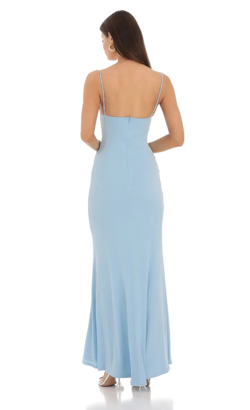 Elegant Sheath Cowl Neck Spaghetti Strap Zipper Back Floor Length Evening Dress