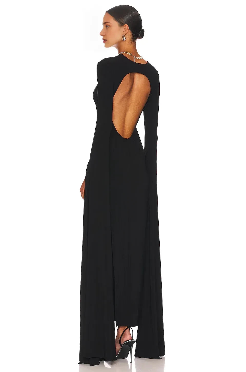 Elegant Sheath Crew Neck Cape Sleeve Open Back High Slit Floor Length Evening Dress