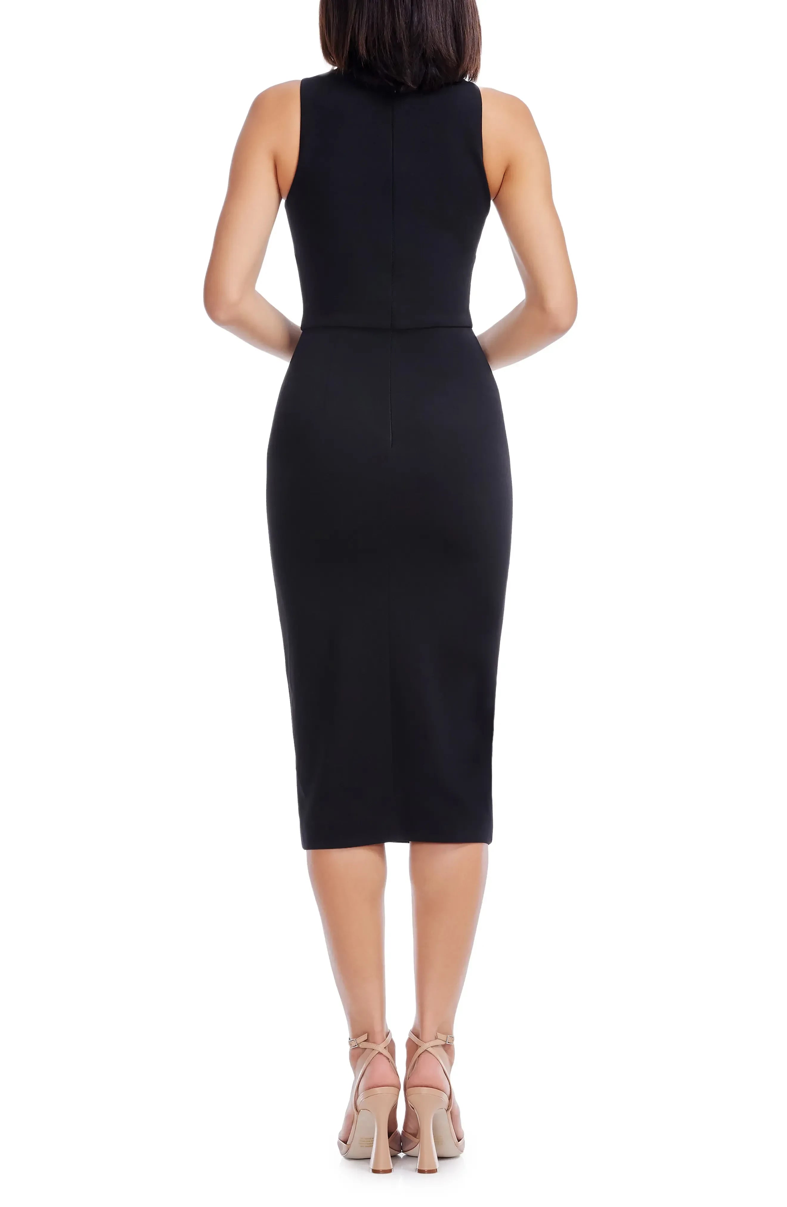 Elegant Sheath Crew Neck Sleeveless Zipper Back Midi Length Bridesmaid Dress