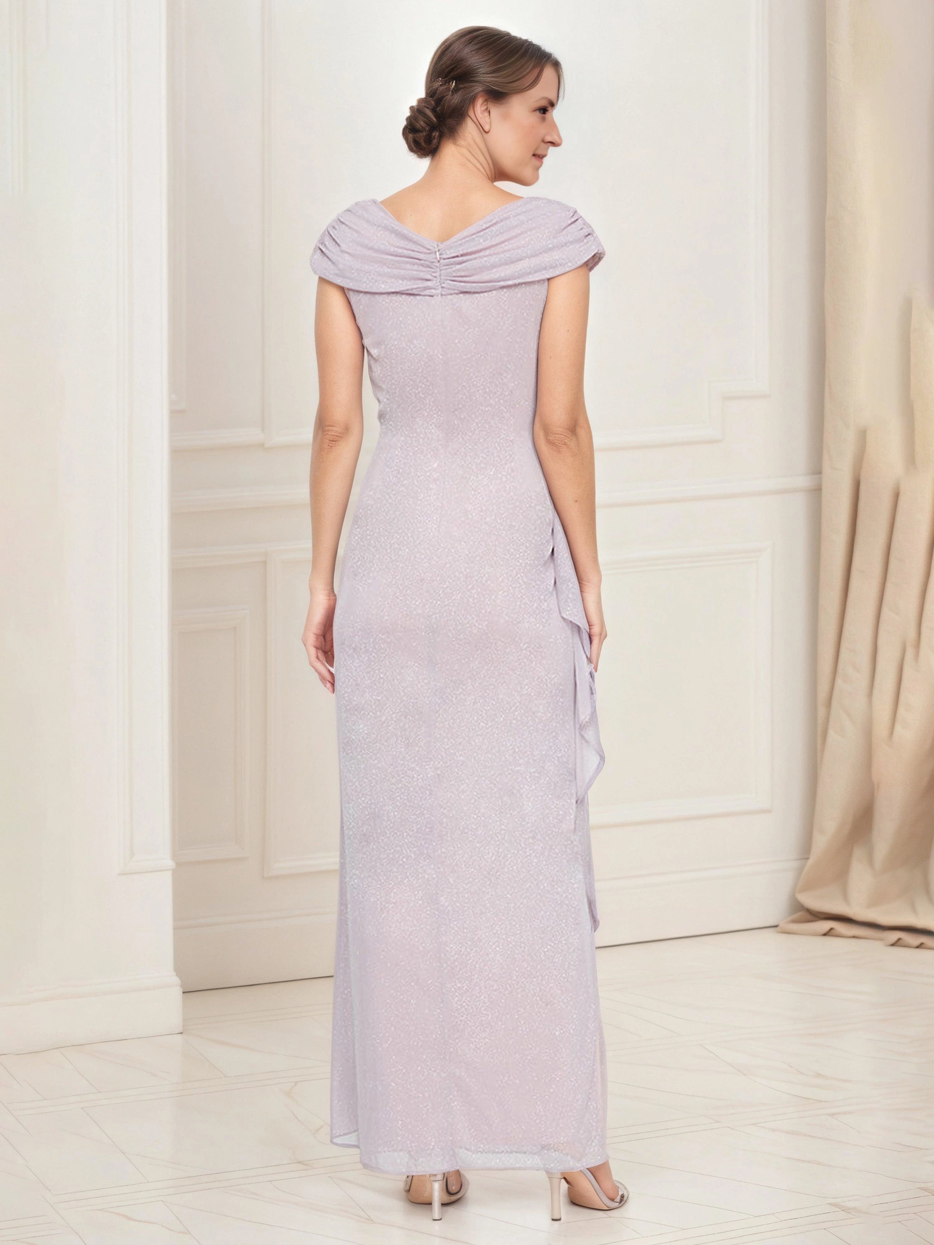 Elegant Sheath Draped Neck Cap Sleeve Zip Back Floor Length Mother of the Bride Dress