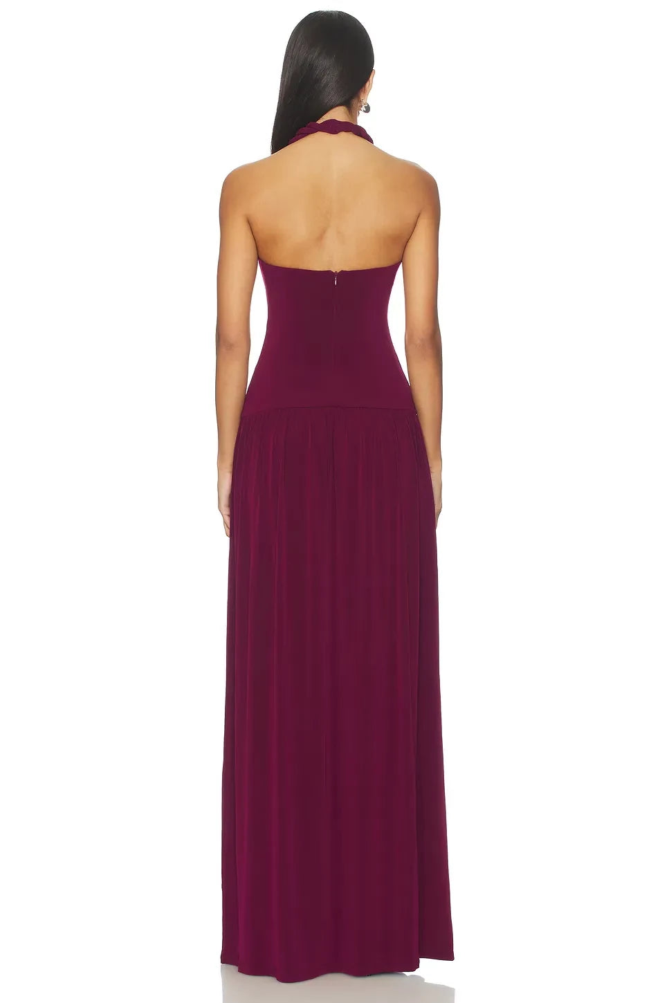 Elegant Sheath Halter Neck Sleeveless Braided Trim Open Back Floor Length Evening Dress