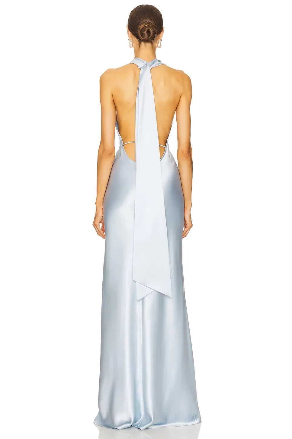 Elegant Sheath Halter Neck Sleeveless Draped Open Back Floor Length Evening Dress