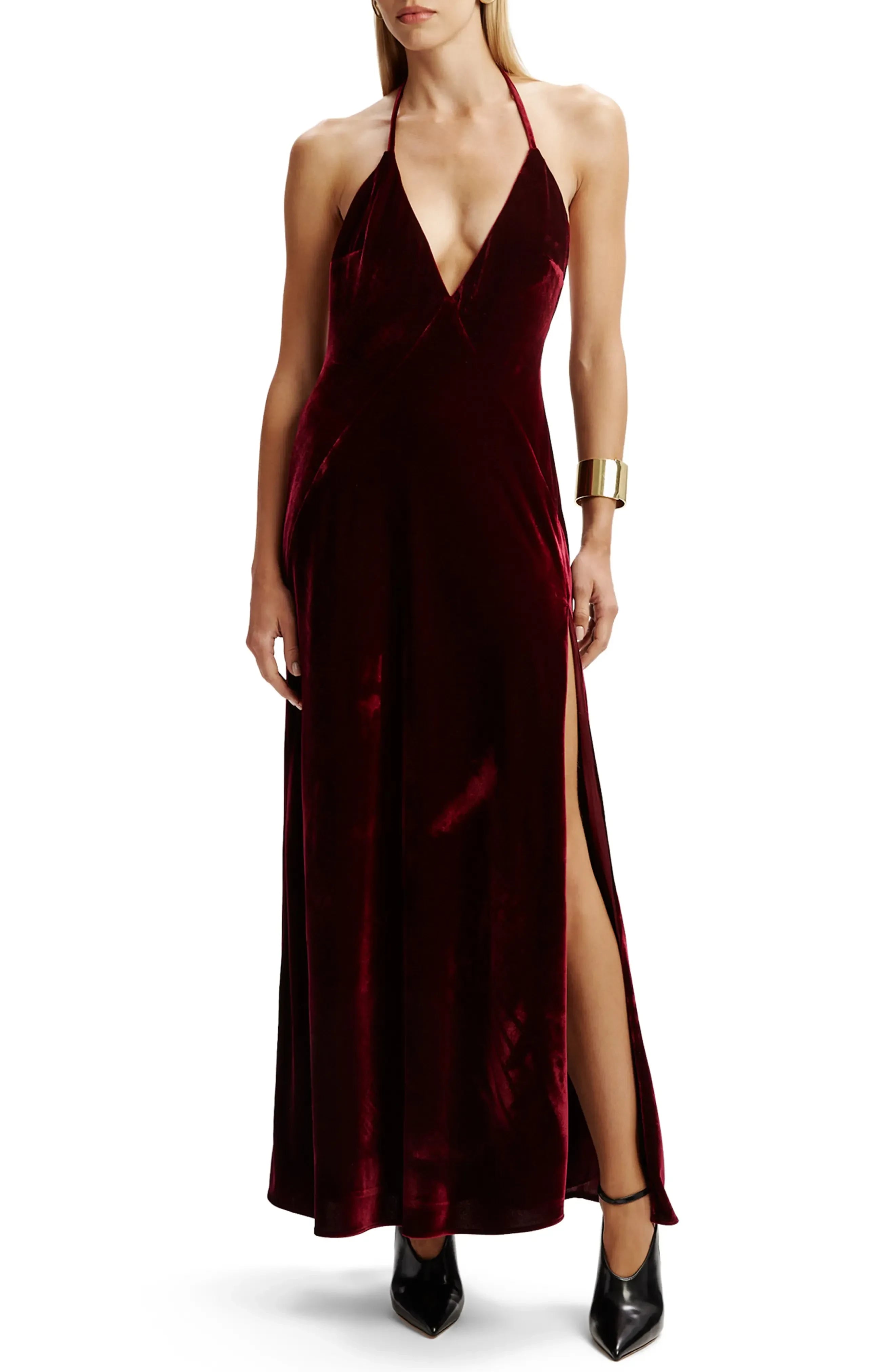 Elegant Sheath Halter Neck Sleeveless Open Back Floor Length Evening Dress