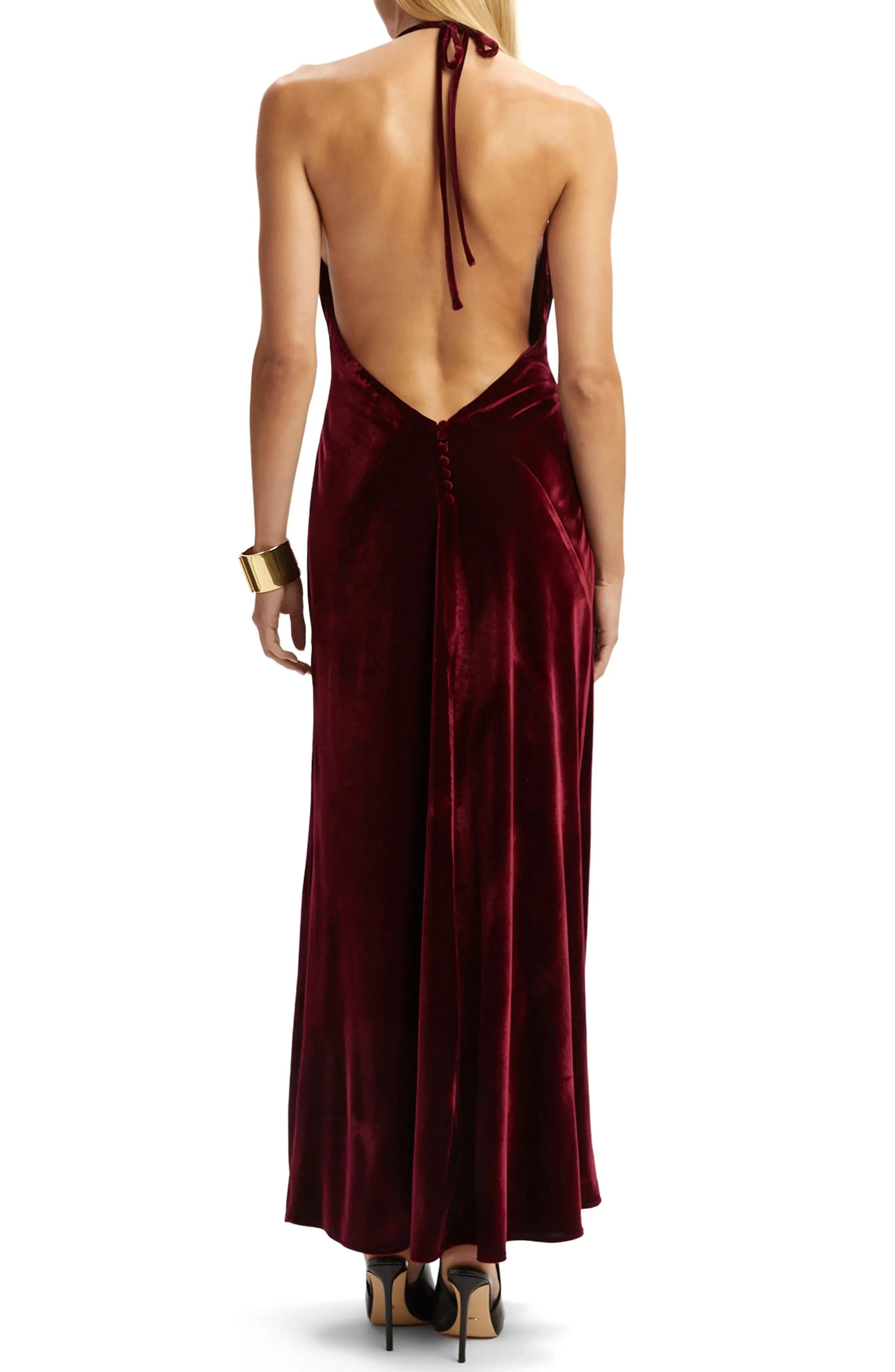 Elegant Sheath Halter Neck Sleeveless Open Back Floor Length Evening Dress