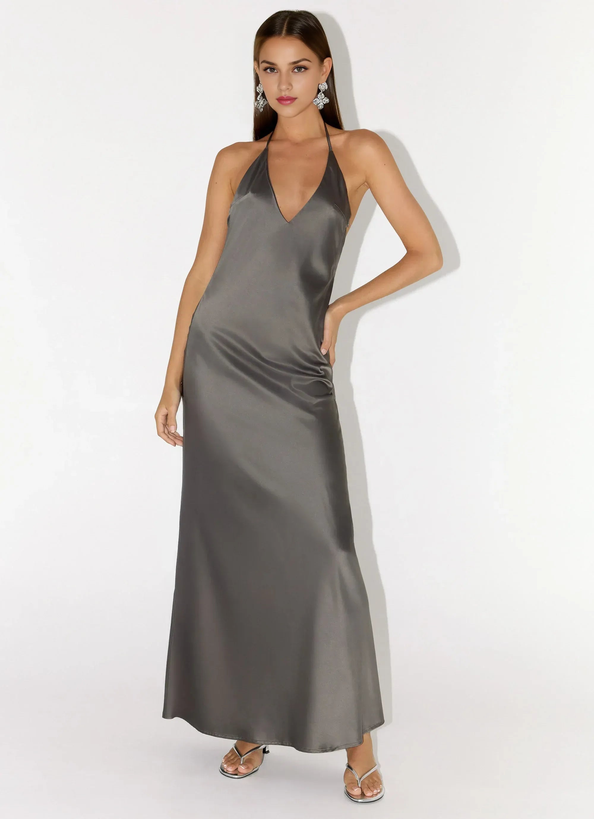 Elegant Sheath Halter Neck Sleeveless Open Back Floor Length Plus Size Evening Dress