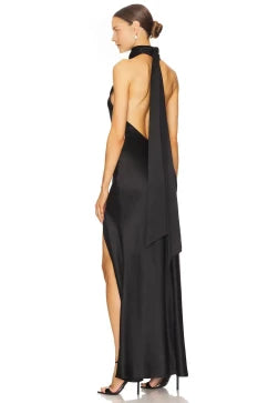Elegant Sheath Halter Neck Sleeveless Open Back High Slit Floor Length Evening Dress