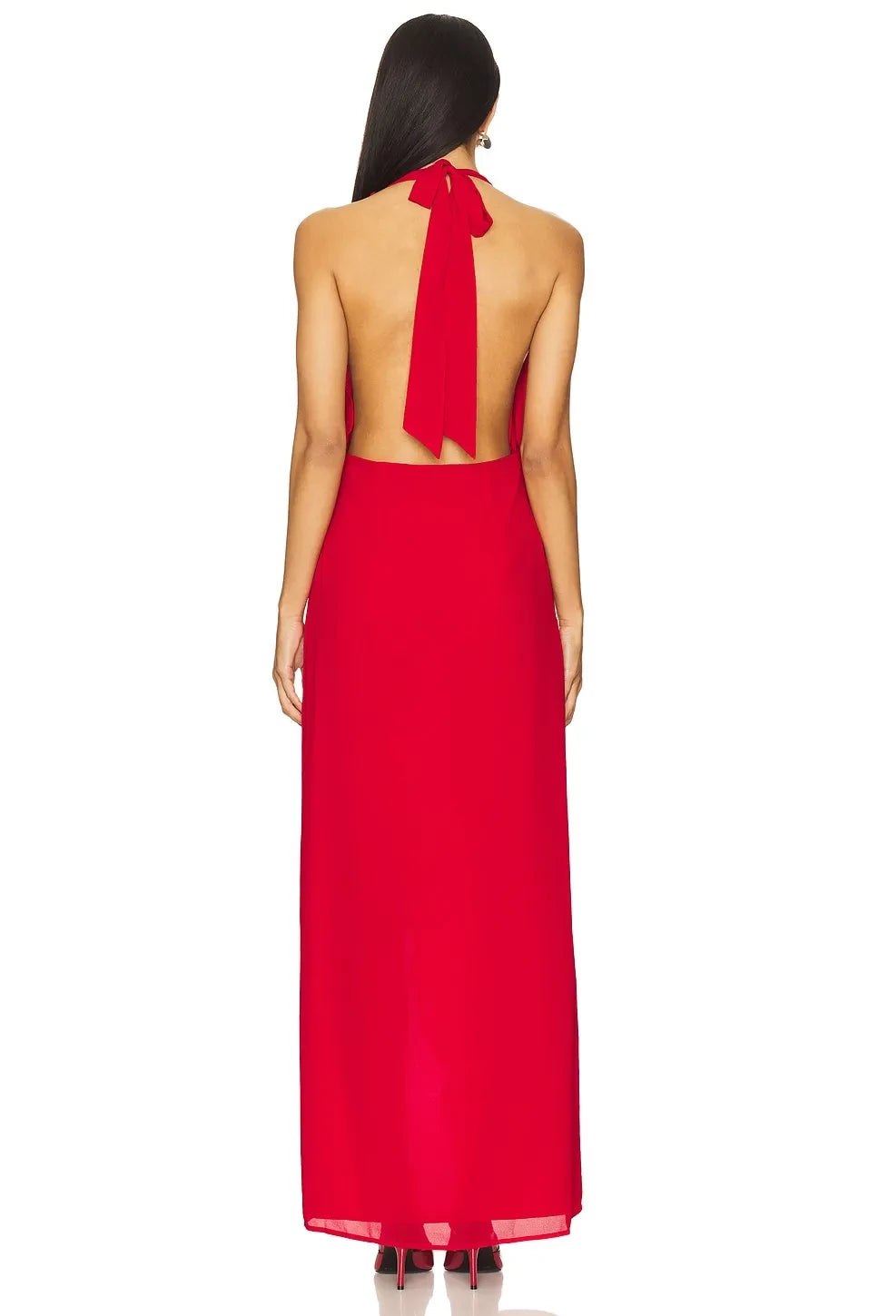 Elegant Sheath Halter Neck Sleeveless Ruffled Asymmetric Open Back Floor Length Evening Dress