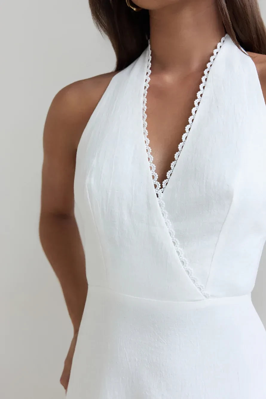 Elegant Sheath Halter Neck Sleeveless Tie Back Floor Length Prom Dress