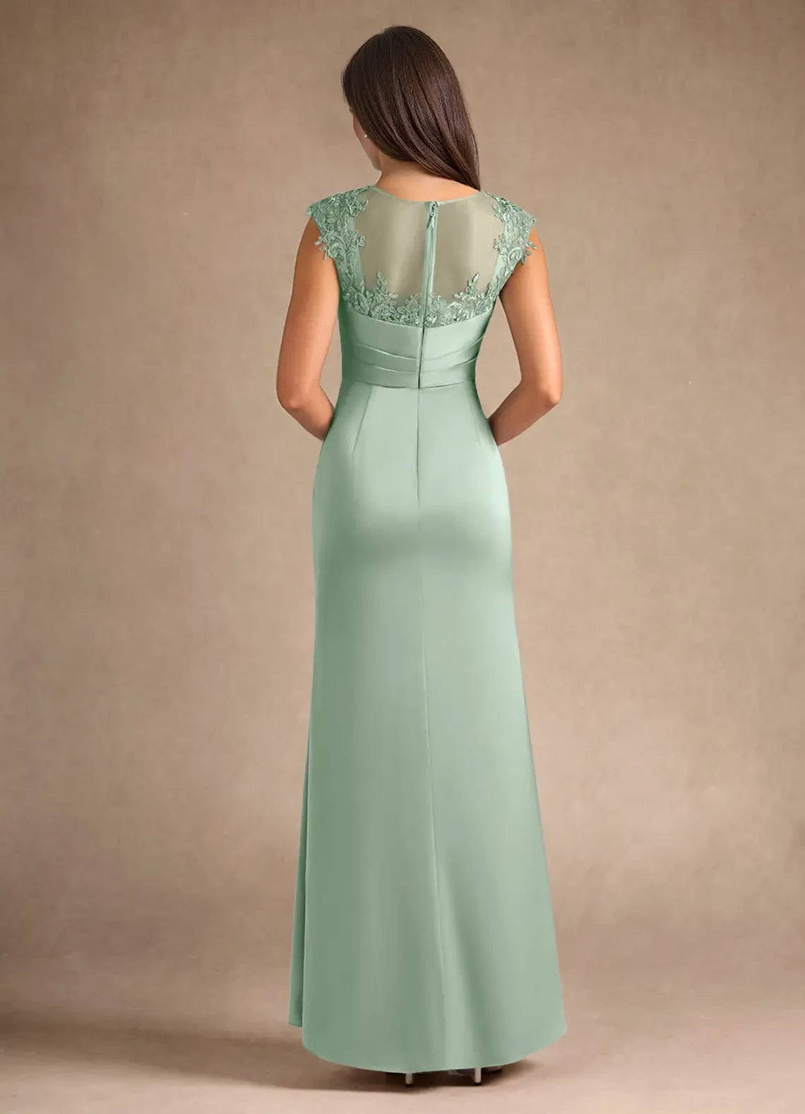 Elegant Sheath Illusion Neck Cap Sleeve Zip Back Floor Length Mother of the Bride Dress