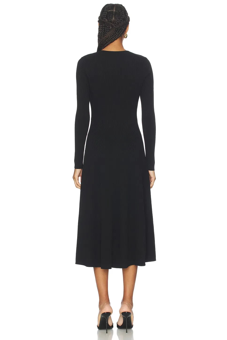Elegant Sheath Keyhole Neck Long Sleeve Flared Midi Evening Dress