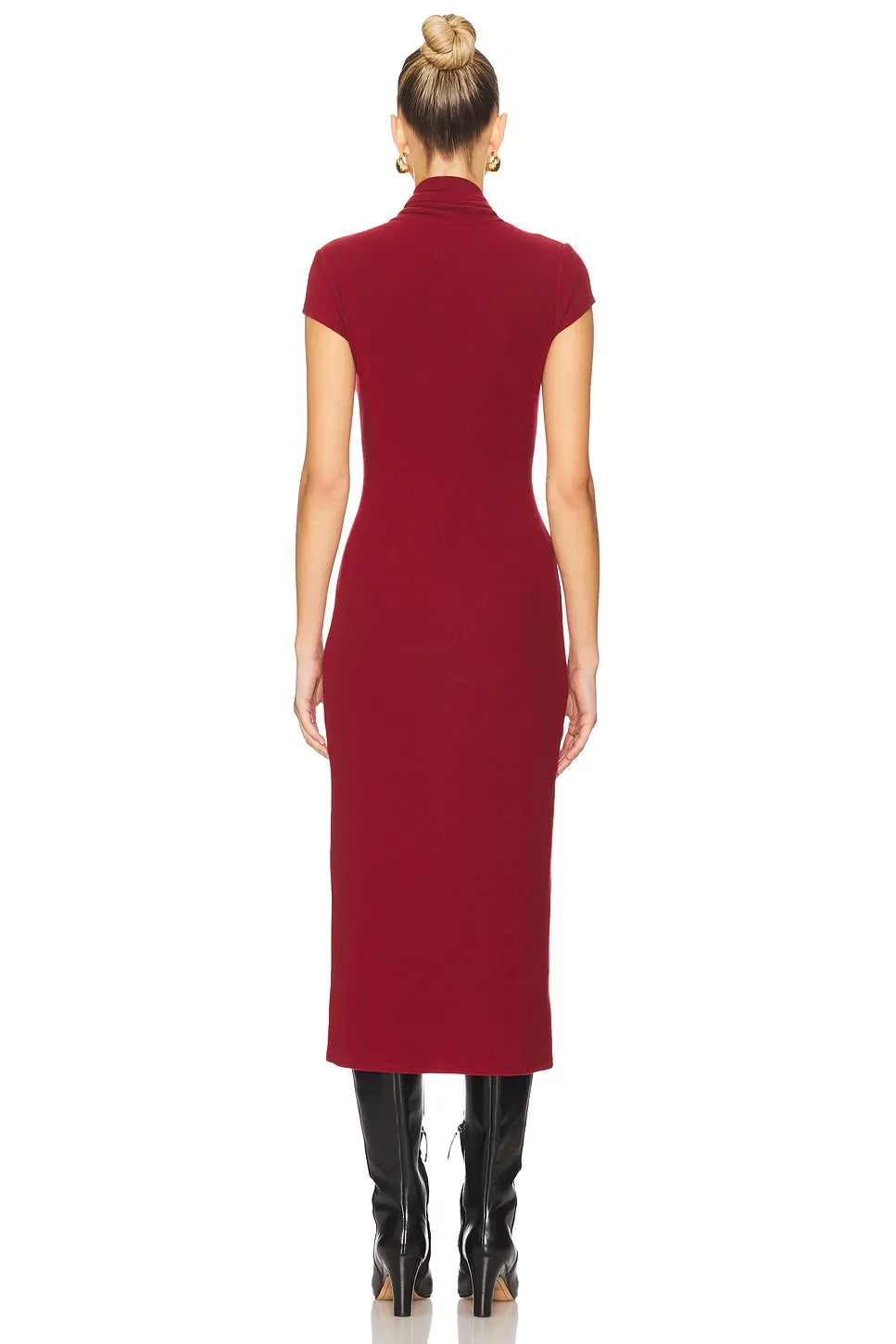 Elegant Sheath Mock Neck Cap Sleeve Scarf Detail Midi Length Evening Dress