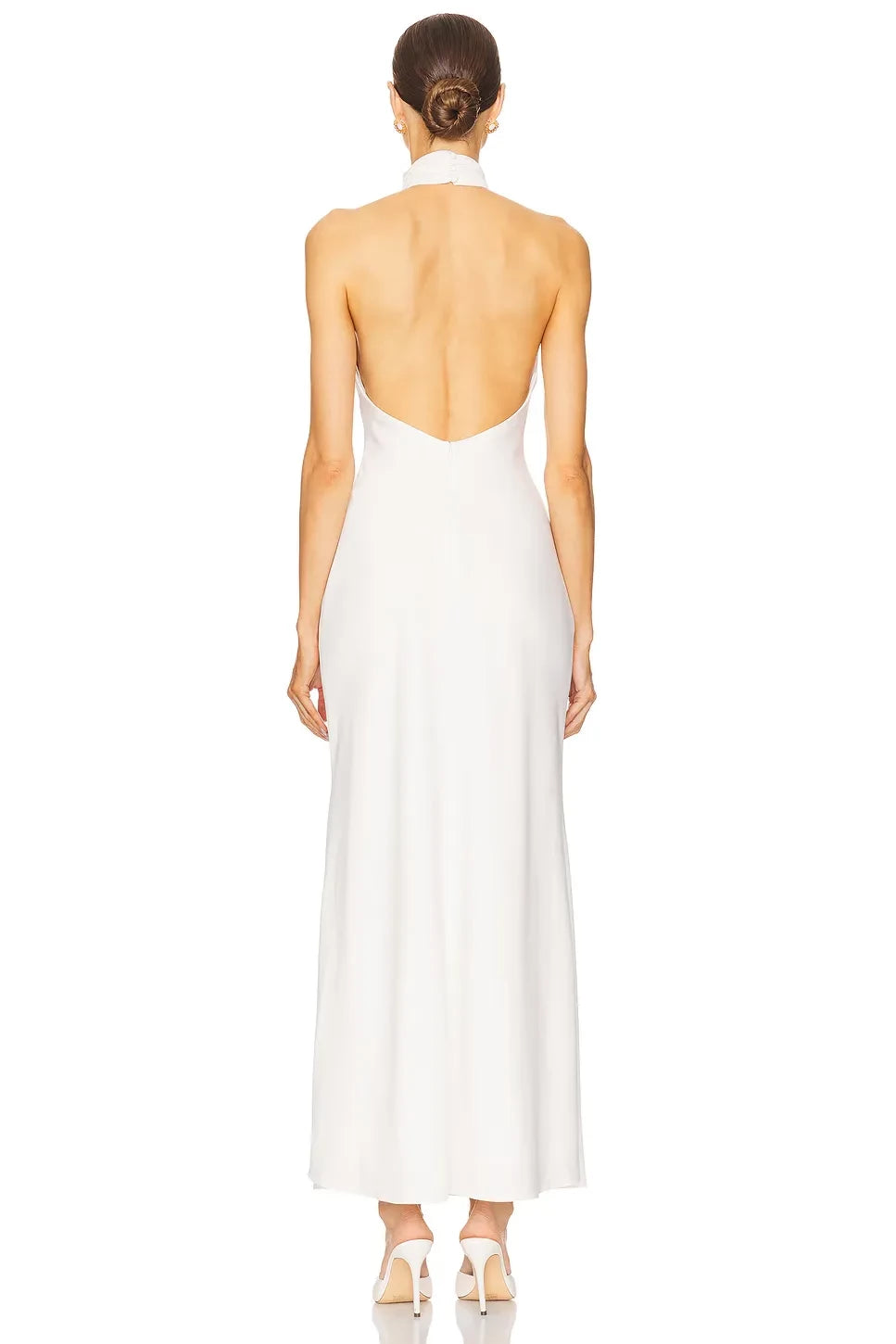 Elegant Sheath Mock Neck Sleeveless Open Back Floor Length Evening Dress