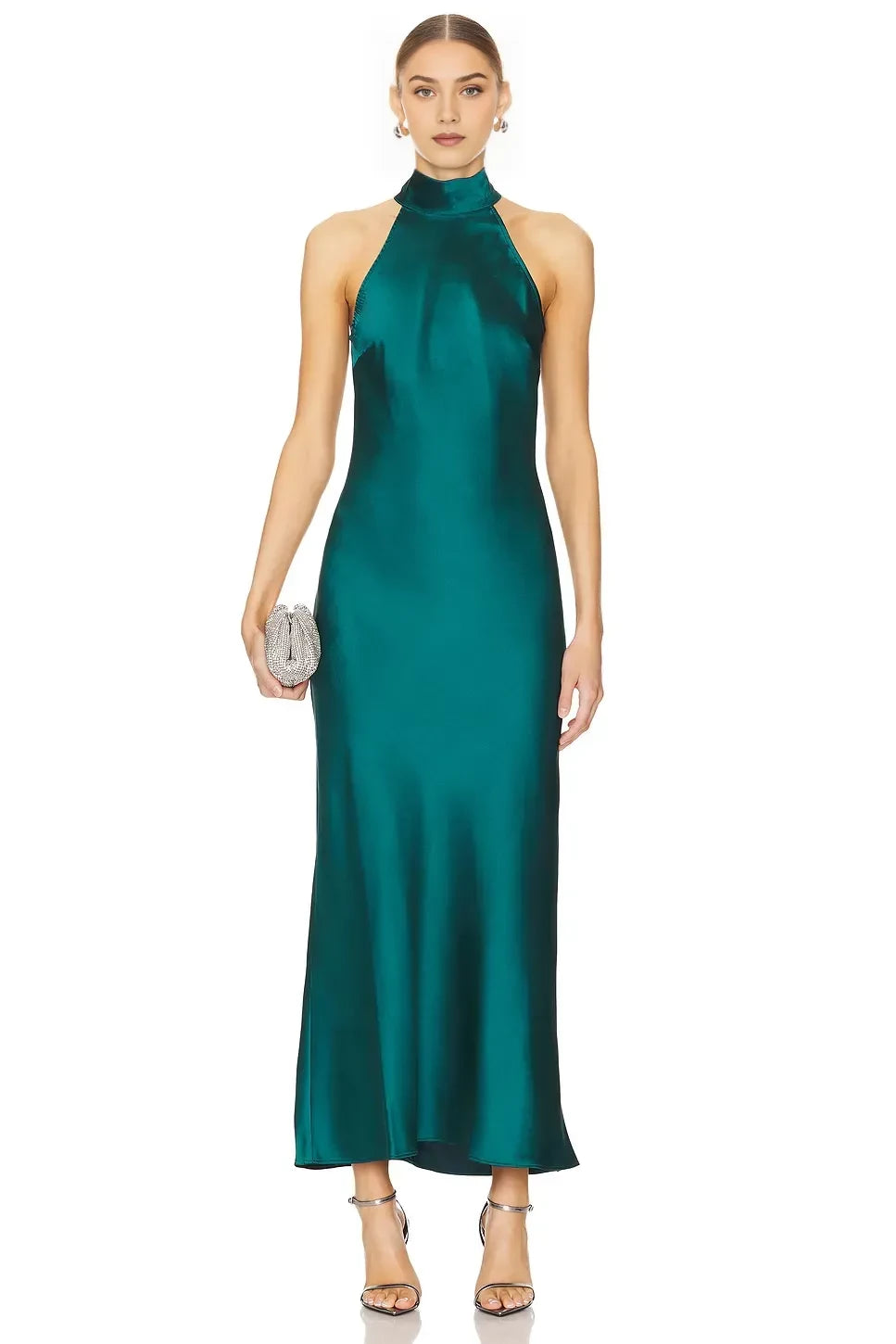 Elegant Sheath Mock Neck Sleeveless Tie Back Floor Length Evening Dress