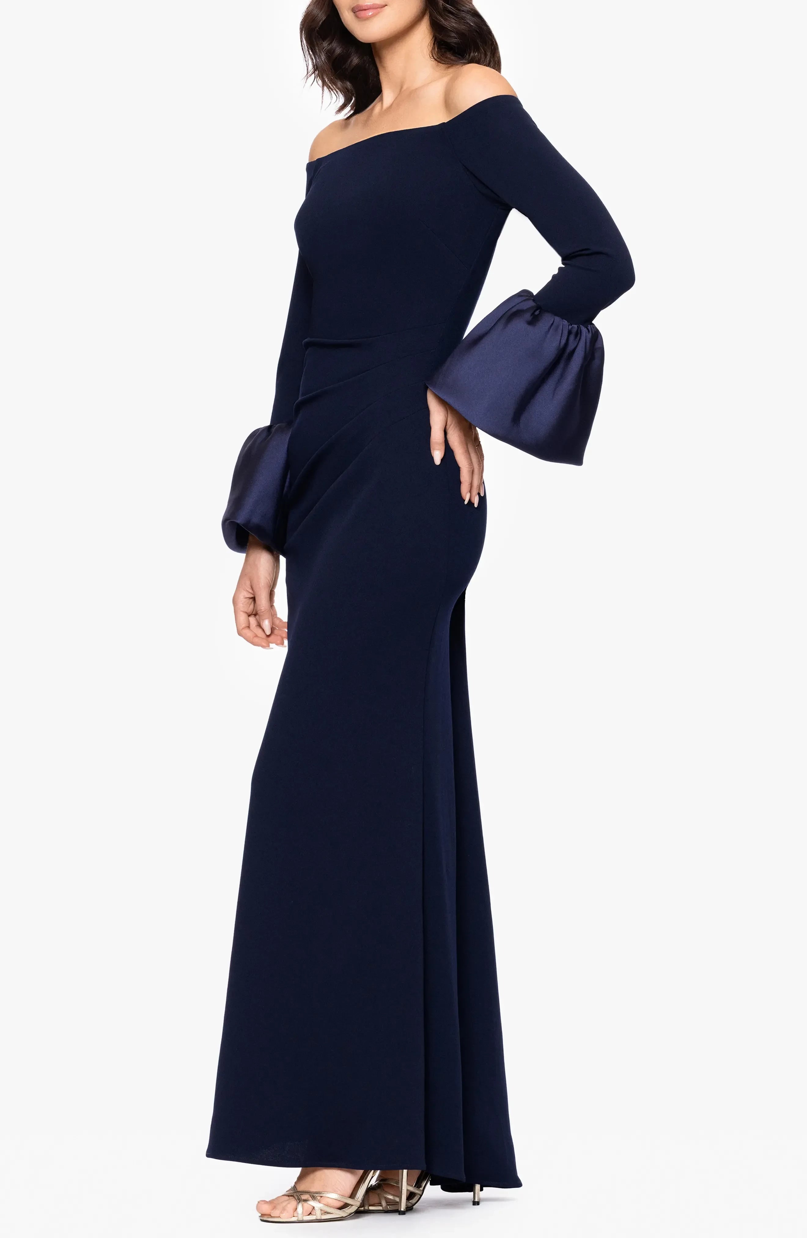 Elegant Sheath Off Shoulder Bell Sleeve Zipper Back Floor Length Evening Dress