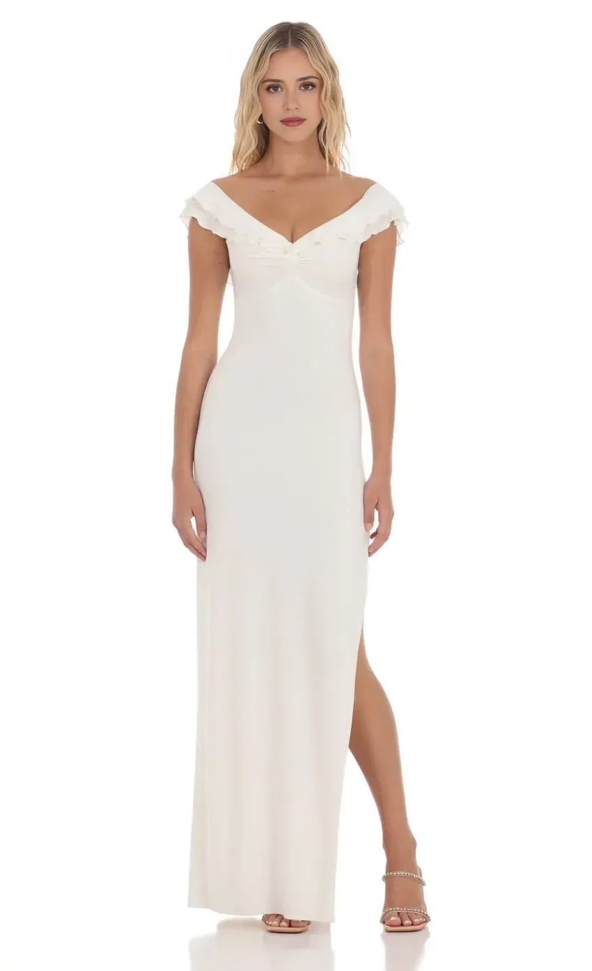 Elegant Sheath Off Shoulder Cap Sleeve Open Back Floor Length Evening Dress
