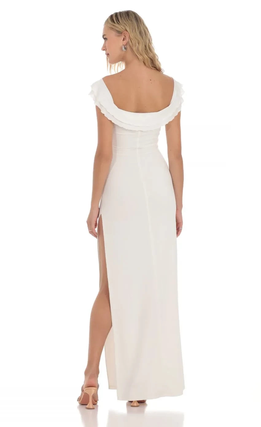 Elegant Sheath Off Shoulder Cap Sleeve Open Back Floor Length Evening Dress