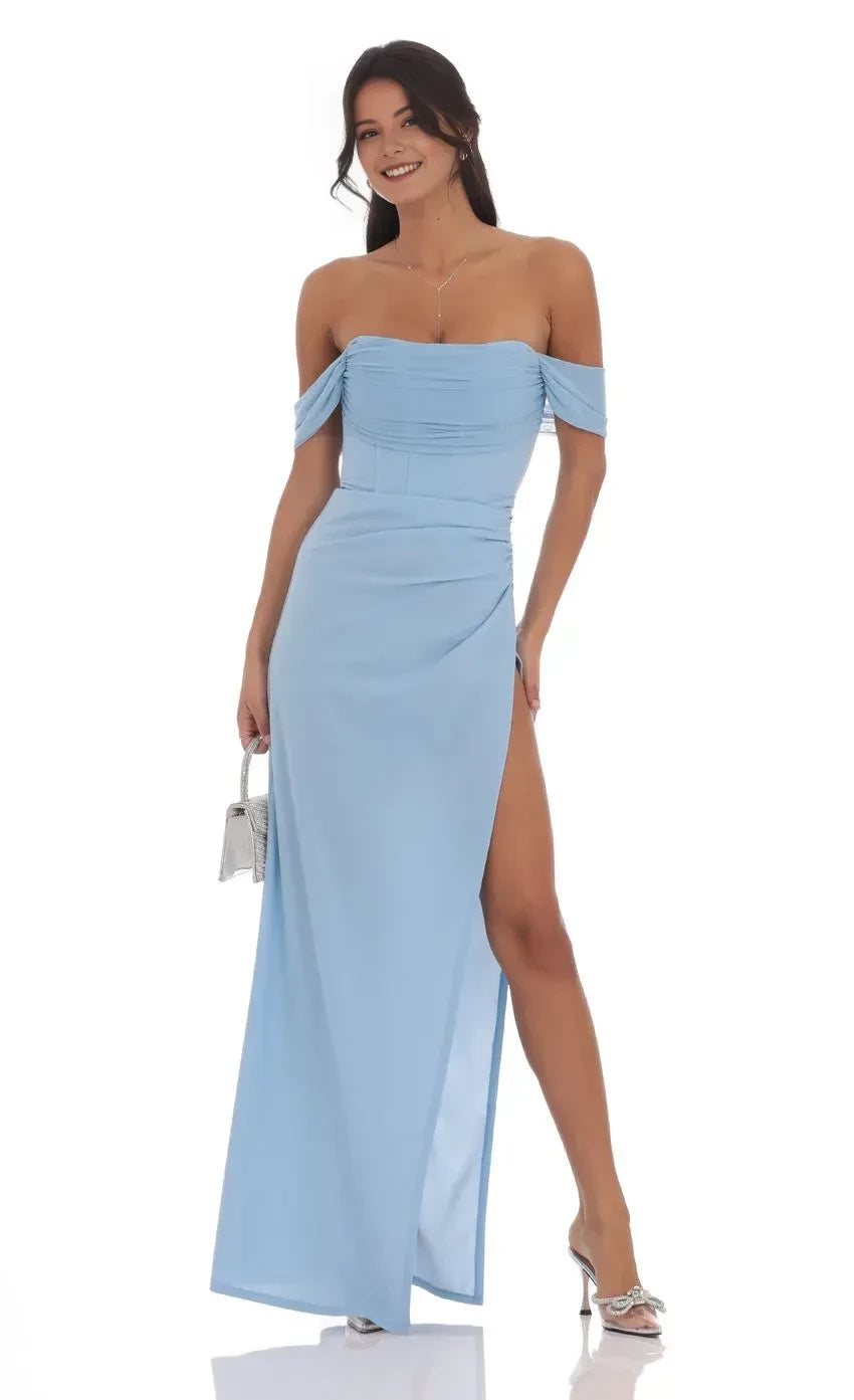 Elegant Sheath Off Shoulder Flutter Sleeve Plain Back Floor Length Evening Dress