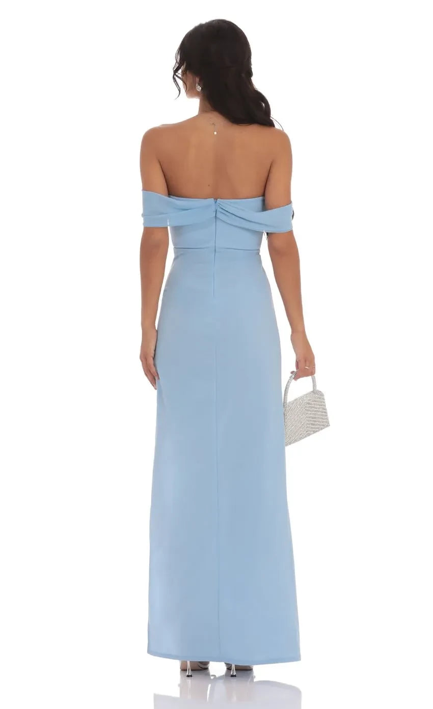 Elegant Sheath Off Shoulder Flutter Sleeve Plain Back Floor Length Evening Dress