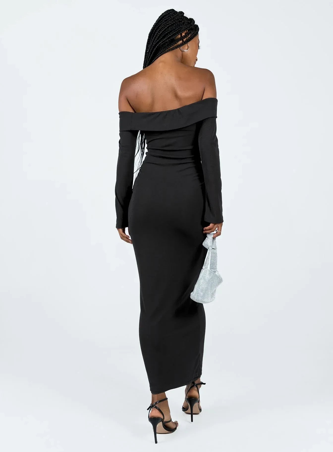 Elegant Sheath Off Shoulder Long Sleeve Open Back Floor Length Evening Dress