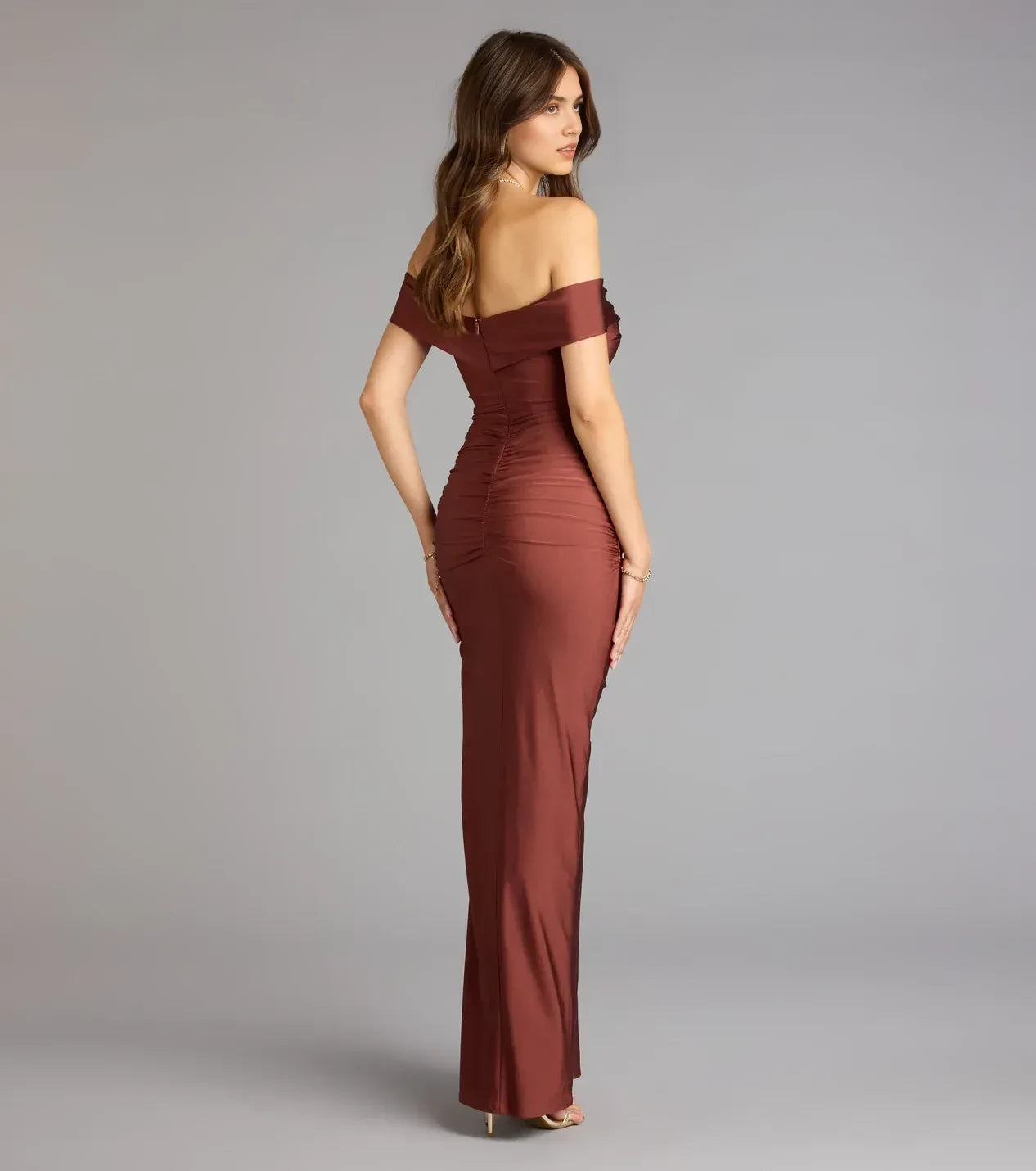 Elegant Sheath Off Shoulder Short Sleeve Zipper Back Floor Length Prom Dress