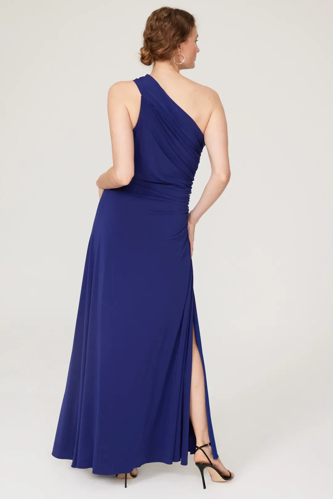 Elegant Sheath One Shoulder Ruched Side Floor Length Plus Size Prom Dress