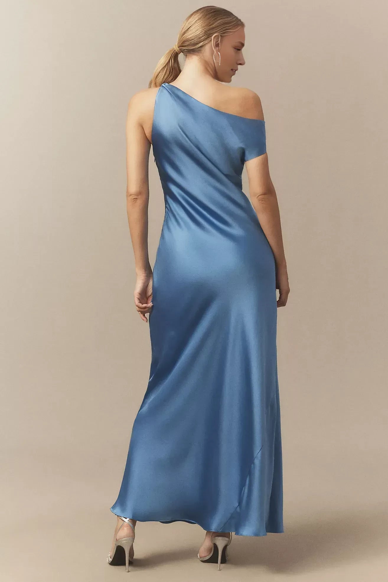Elegant Sheath One Shoulder Short Sleeve Open Back Floor Length Evening Dress