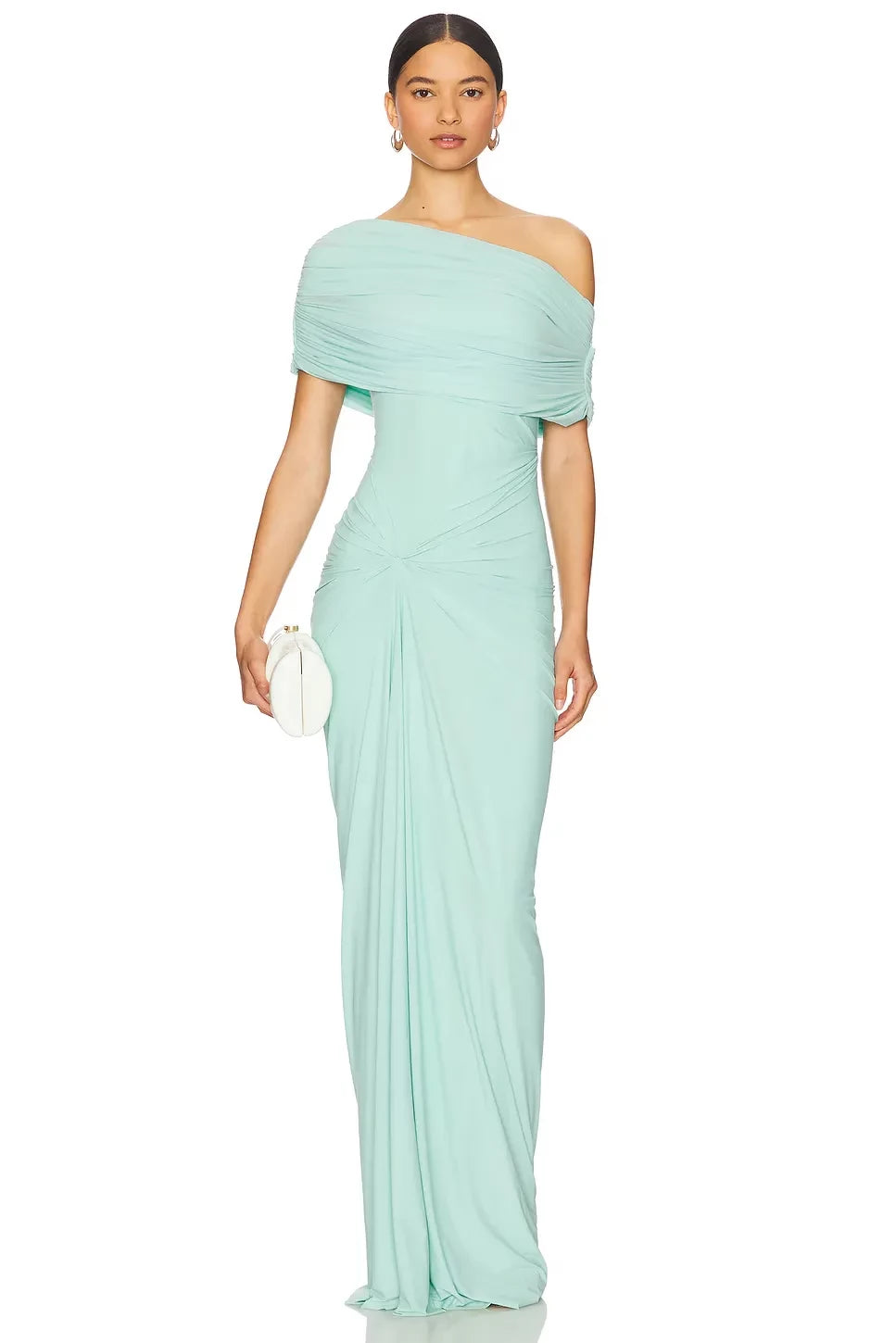 Elegant Sheath One Shoulder Short Sleeve Zipper Back Floor Length Evening Dress