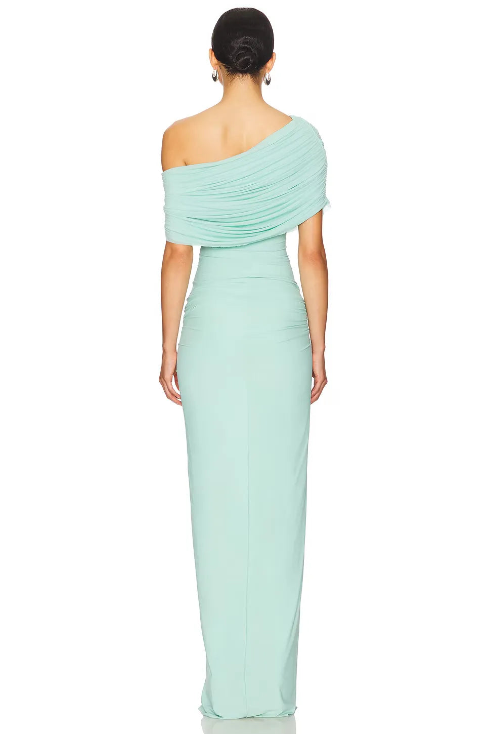 Elegant Sheath One Shoulder Short Sleeve Zipper Back Floor Length Evening Dress