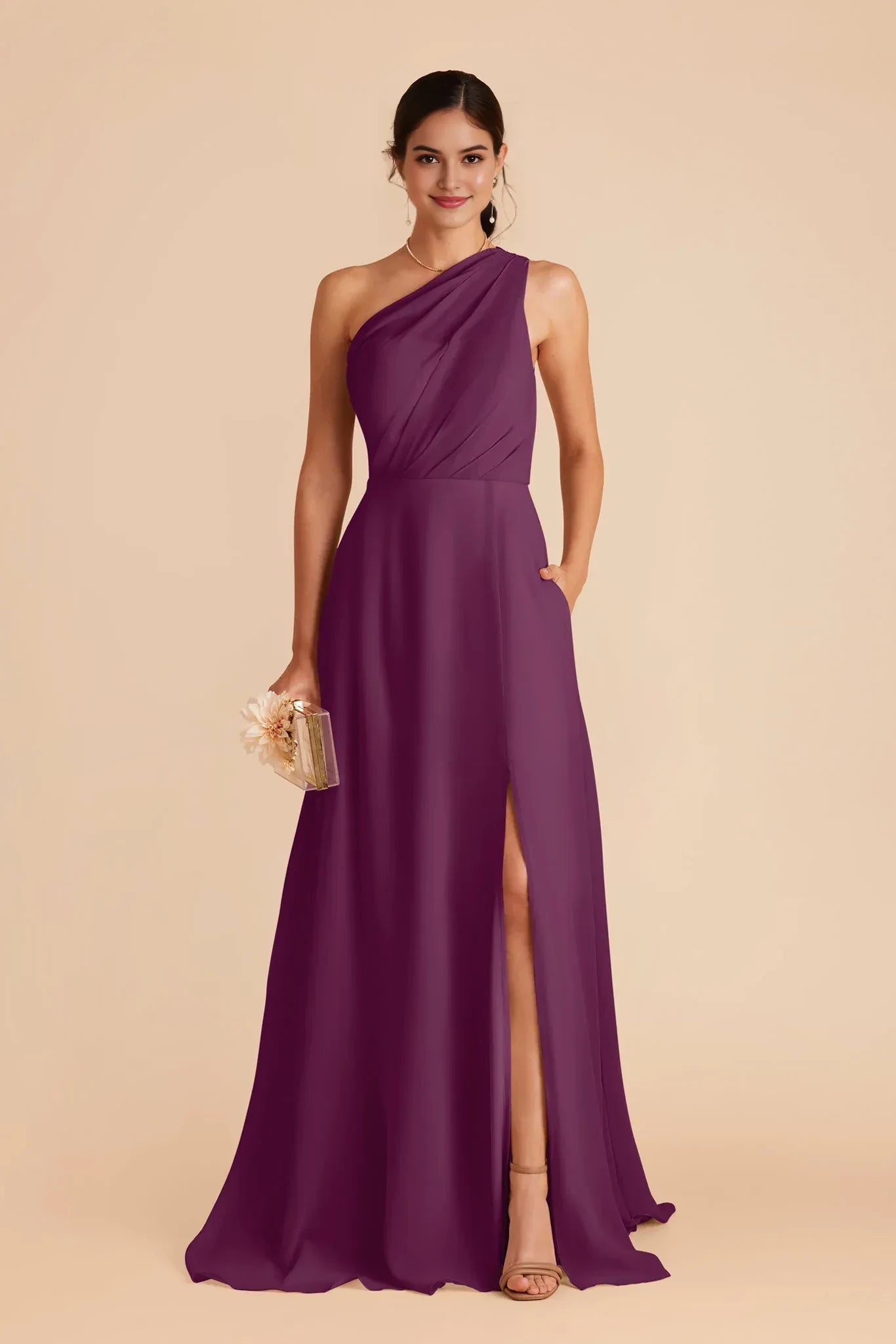 Elegant Sheath One Shoulder Sleeveless Open Back Floor Length Bridesmaid Dress