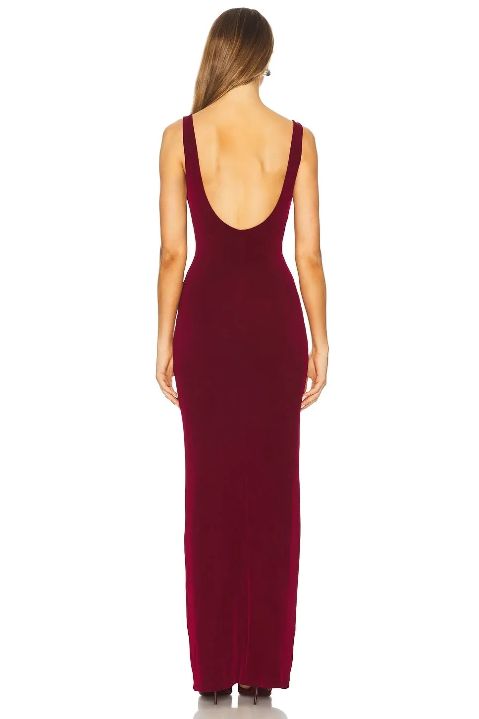 Elegant Sheath Plunge Neck Sleeveless Open Back Floor Length Evening Dress