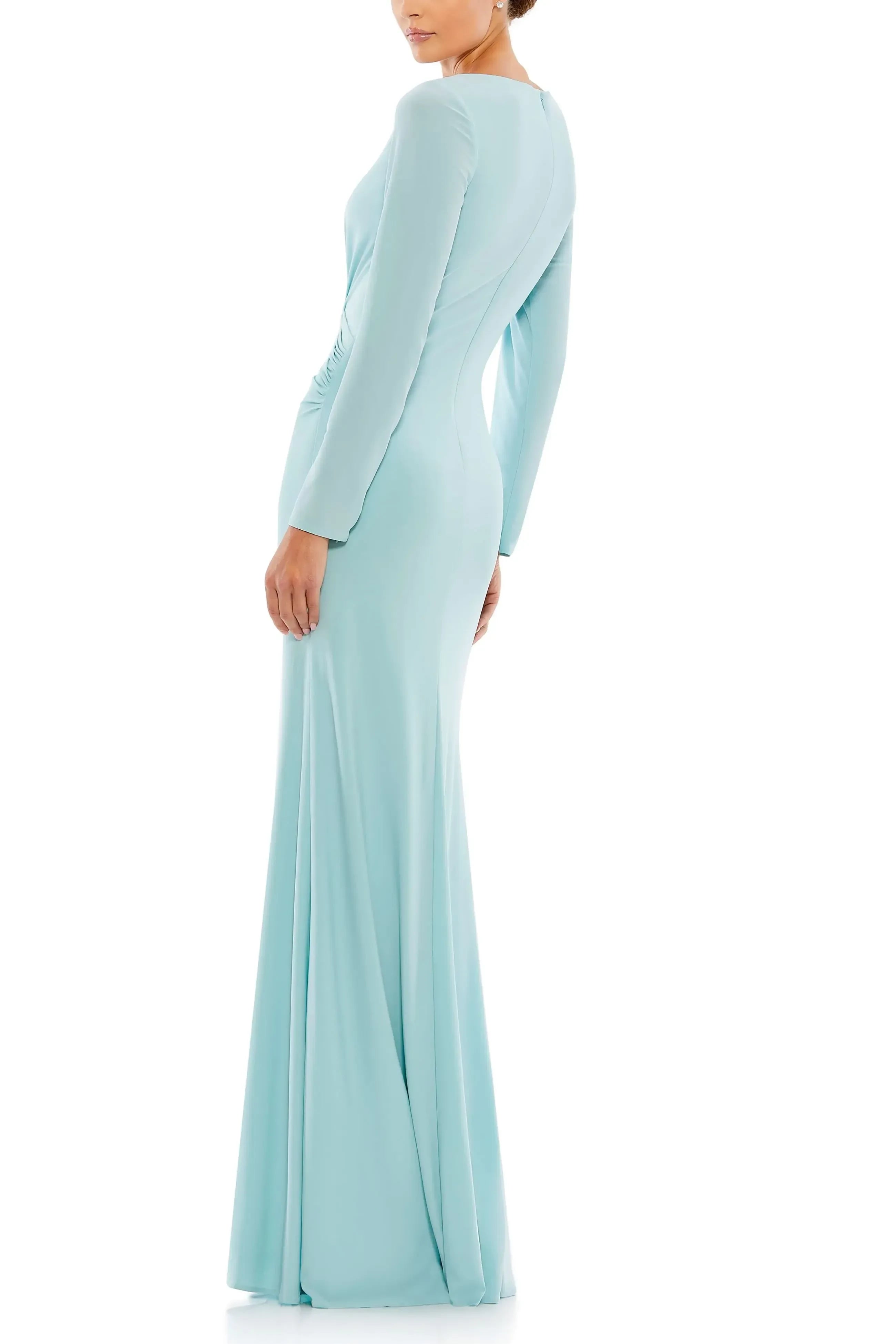 Elegant Sheath Plunging V Neck Long Sleeve Zipper Back Floor Length Evening Dress