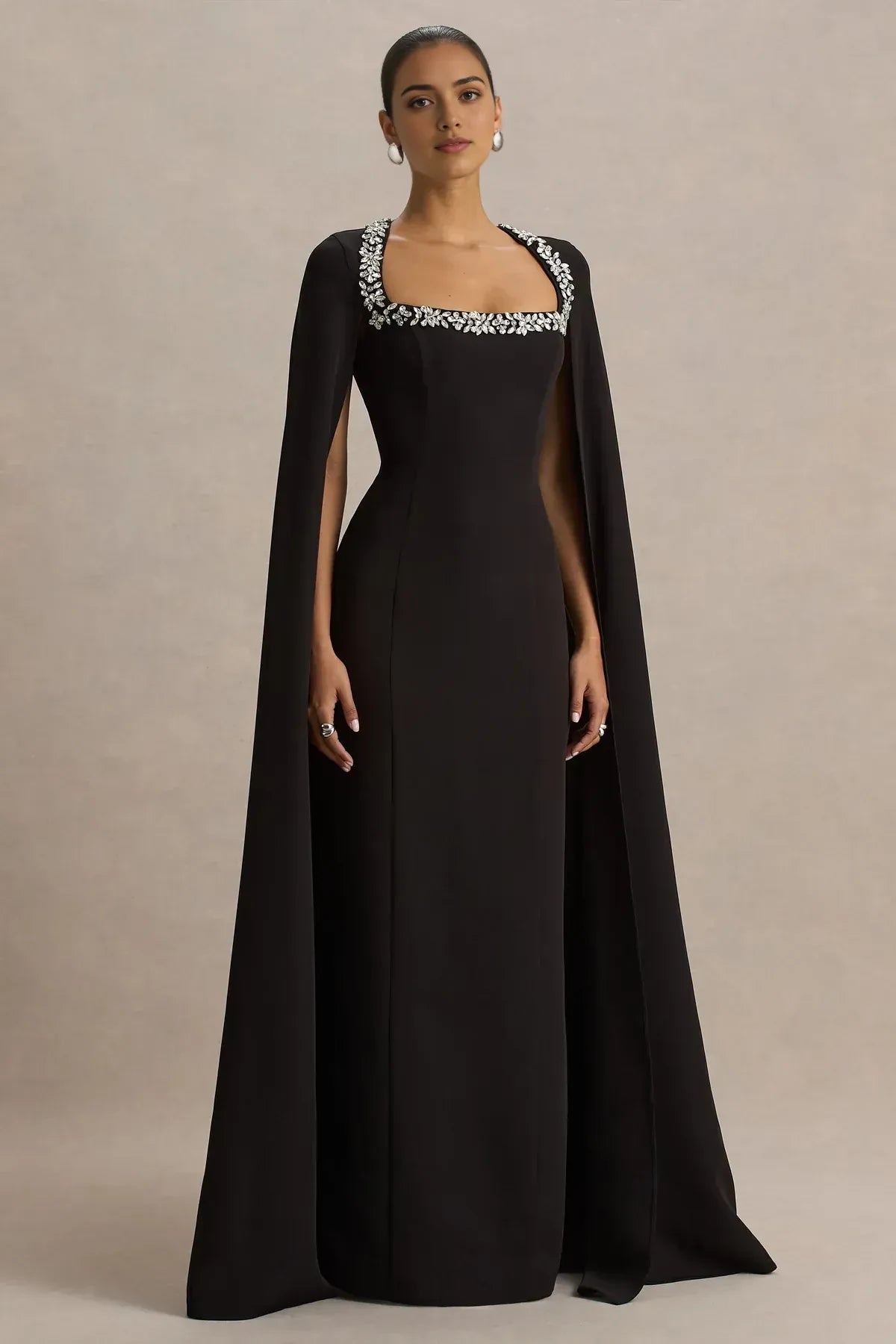 Elegant Sheath Square Neck Cape Sleeve Zip Back Floor Length Evening Dress