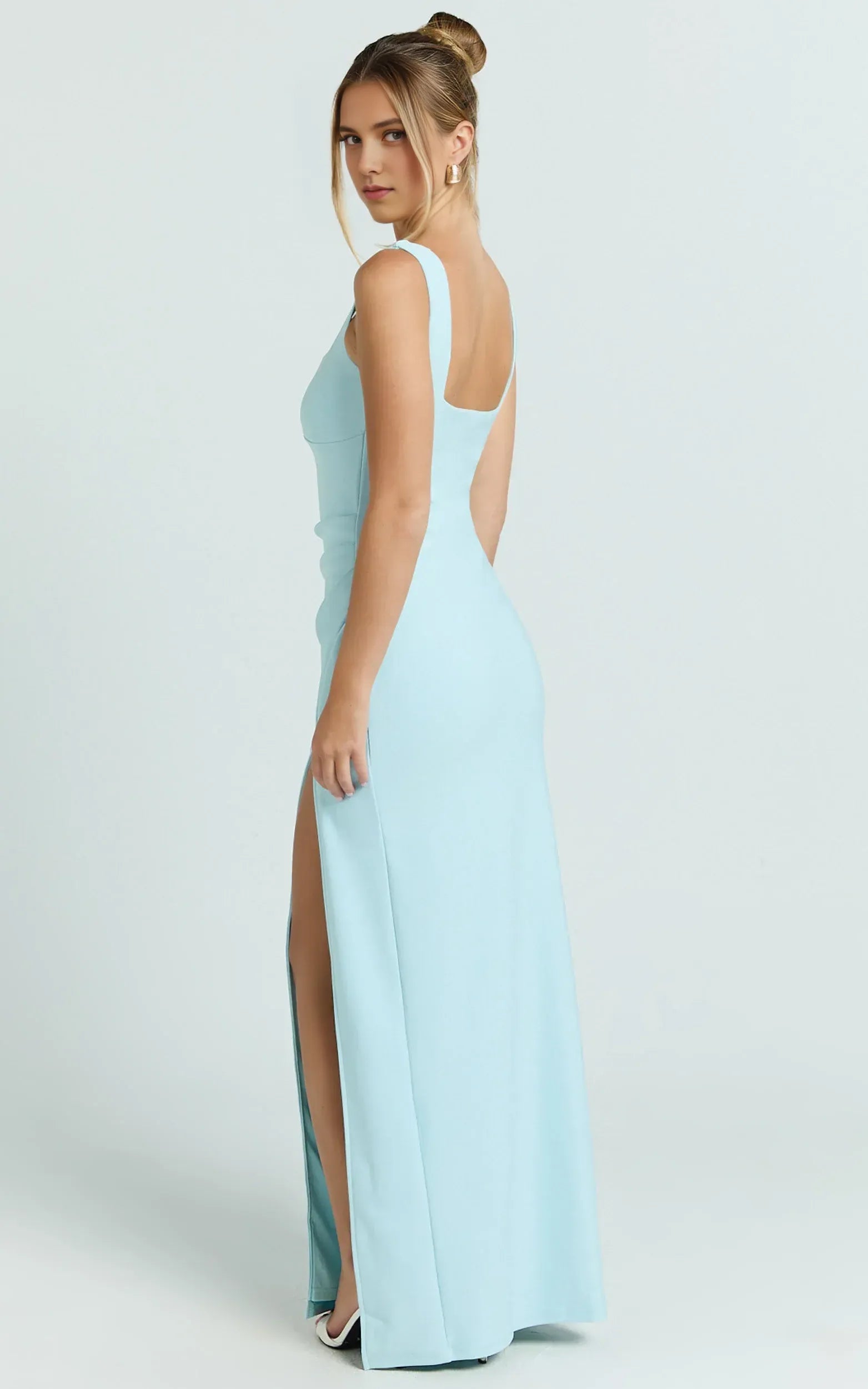 Elegant Sheath Square Neck Sleeveless Open Back Floor Length Plus Size Evening Dress