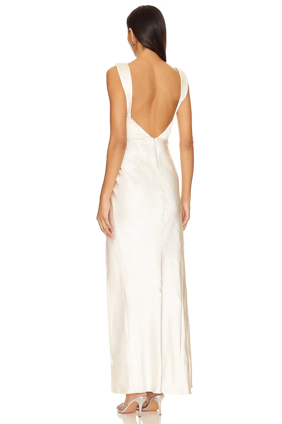 Elegant Sheath Square Neck Sleeveless Open Back High Slit Floor Length Evening Dress