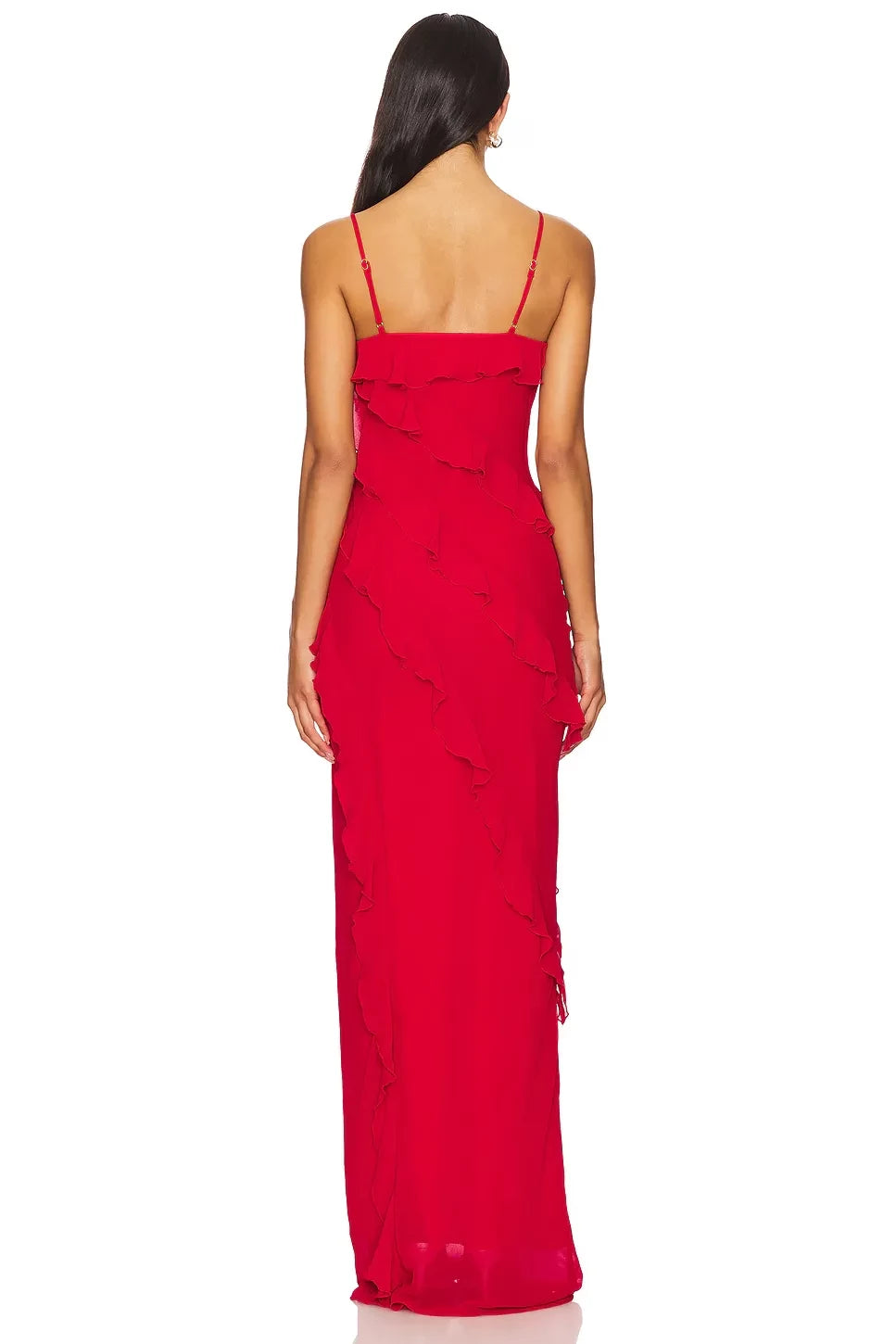 Elegant Sheath Square Neck Sleeveless Ruffled Asymmetric Floor Length Evening Dress
