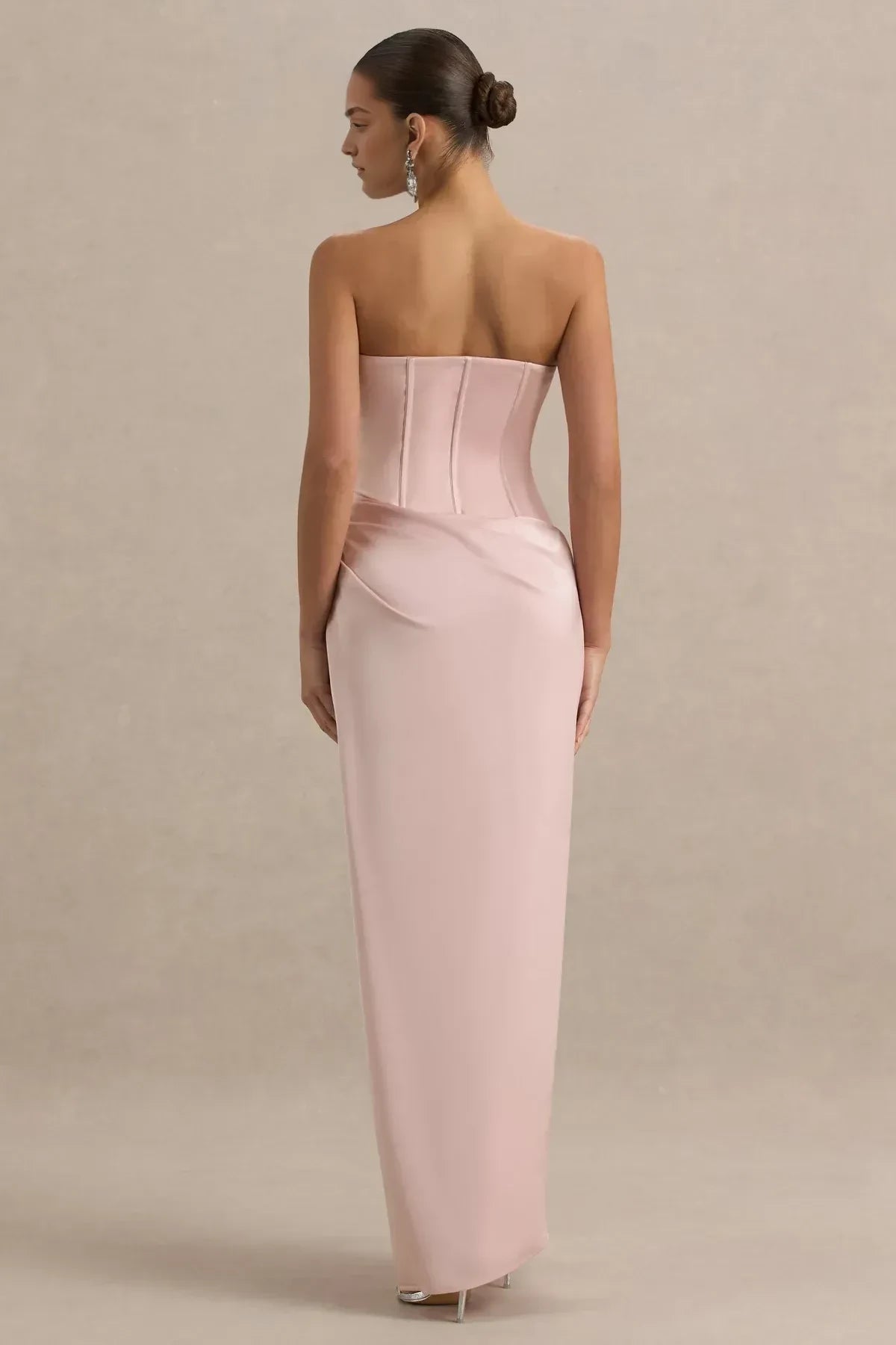 Elegant Sheath Strapless Draped Sleeve Zipper Back Floor Length Evening Dress