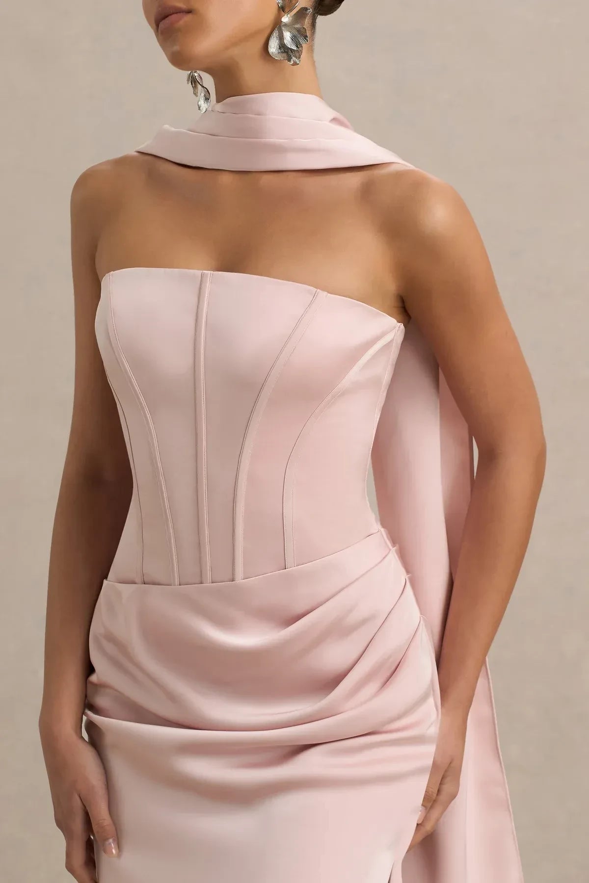 Elegant Sheath Strapless Draped Sleeve Zipper Back Floor Length Evening Dress