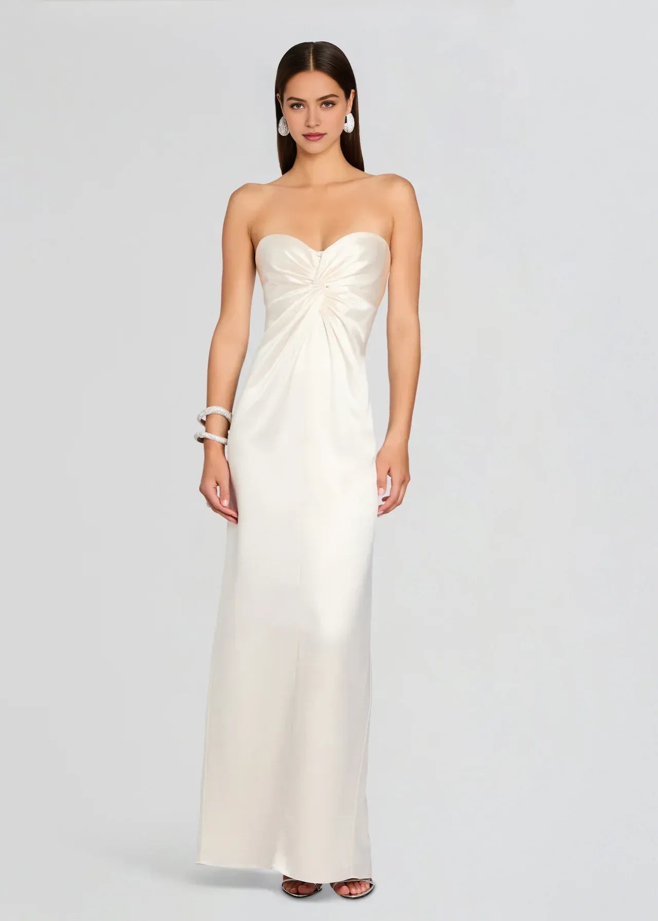 Elegant Sheath Strapless Sleeveless Back Slit Floor Length Plus Size Prom Dress