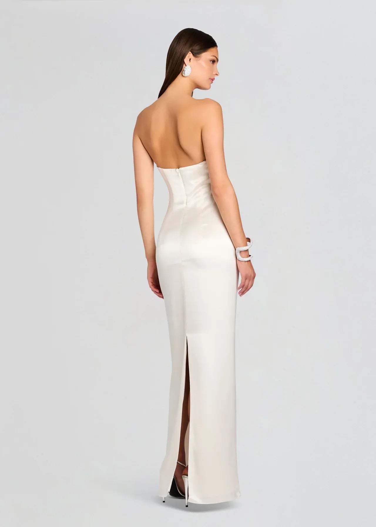 Elegant Sheath Strapless Sleeveless Back Slit Floor Length Plus Size Prom Dress