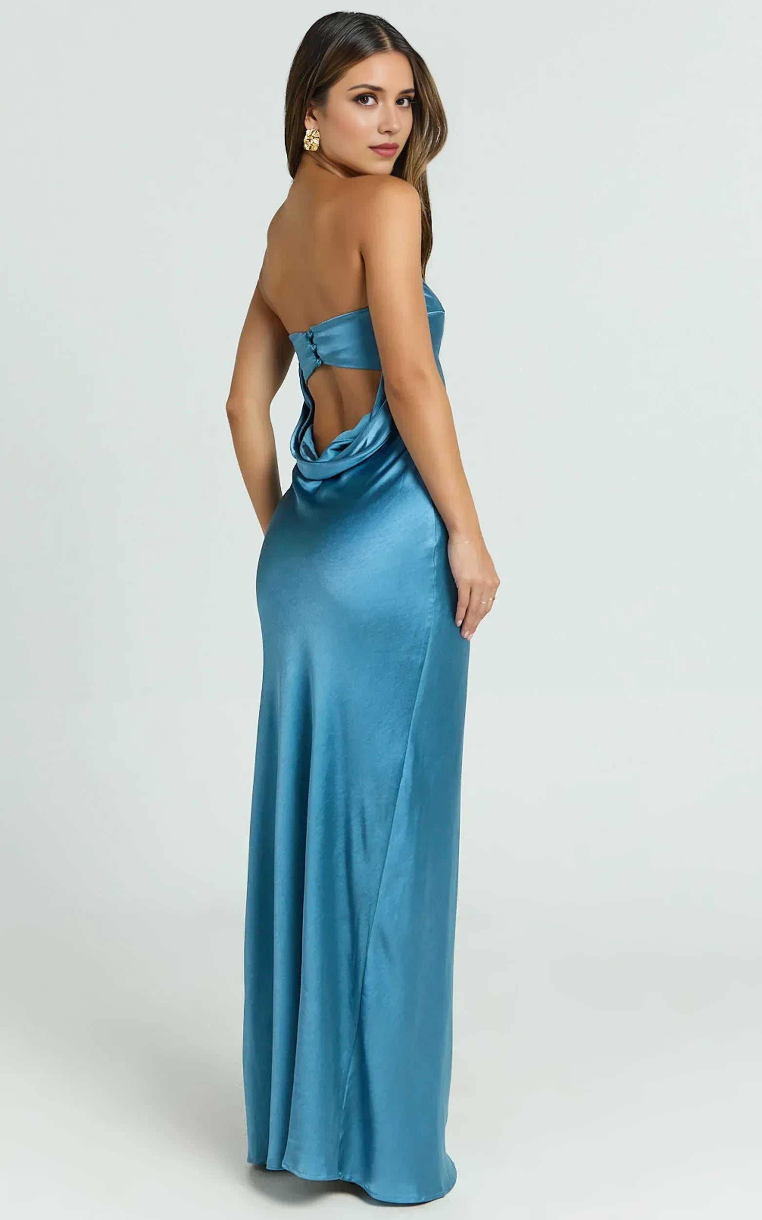 Elegant Sheath Strapless Sleeveless Draped Back Floor Length Plus Size Evening Dress