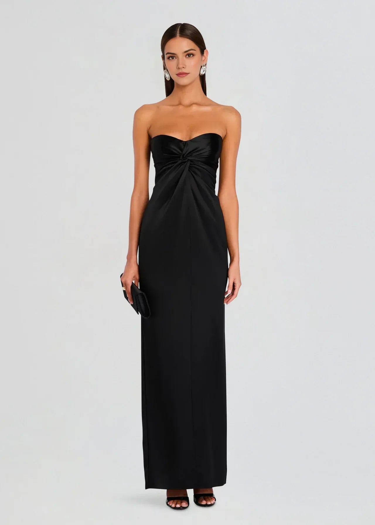 Elegant Sheath Strapless Sleeveless Knot Front Floor Length Plus Size Evening Dress