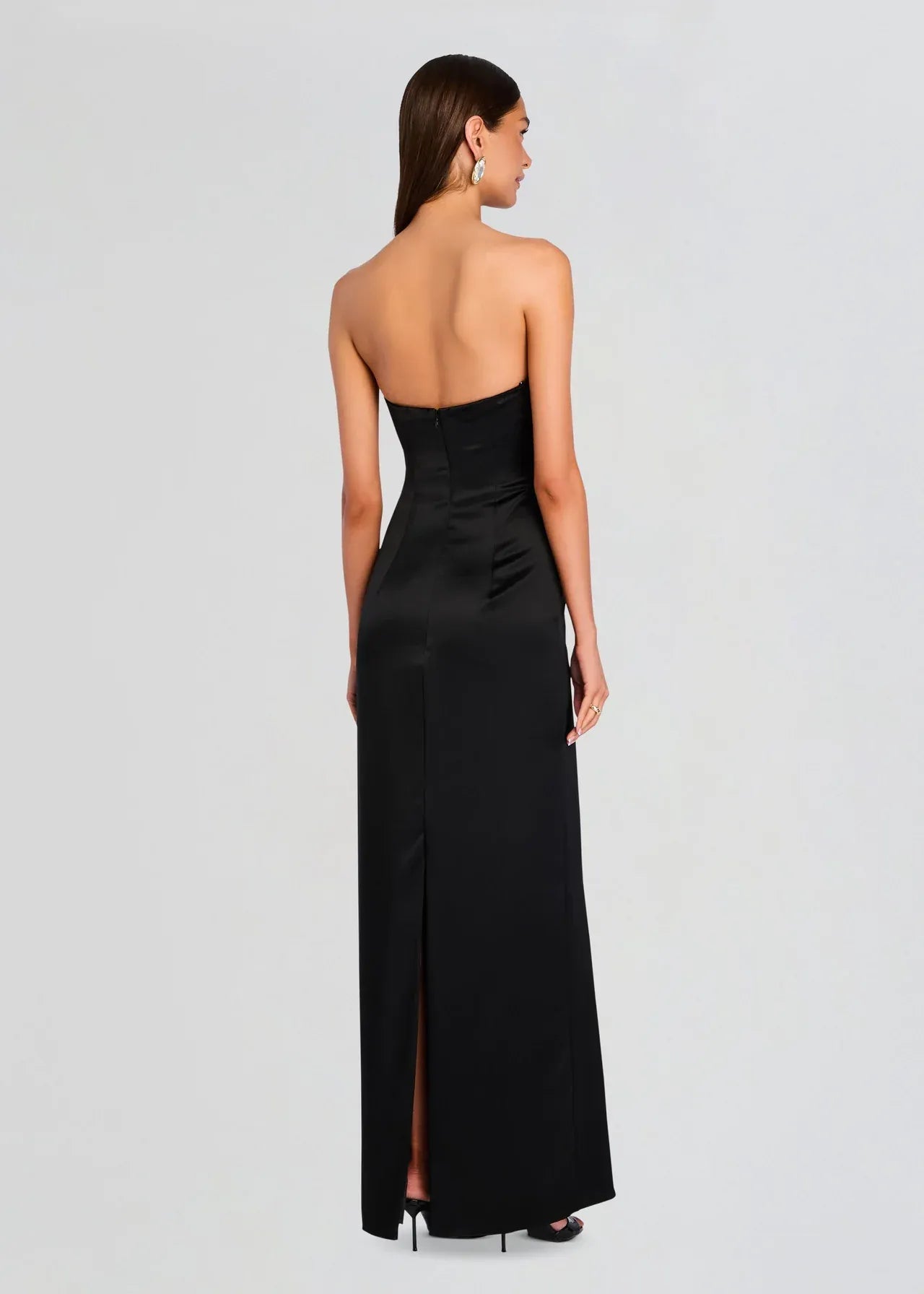Elegant Sheath Strapless Sleeveless Knot Front Floor Length Plus Size Evening Dress