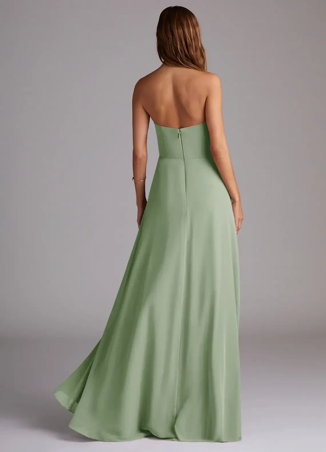 Elegant Sheath Strapless Sleeveless Open Back Floor Length Bridesmaid Dress