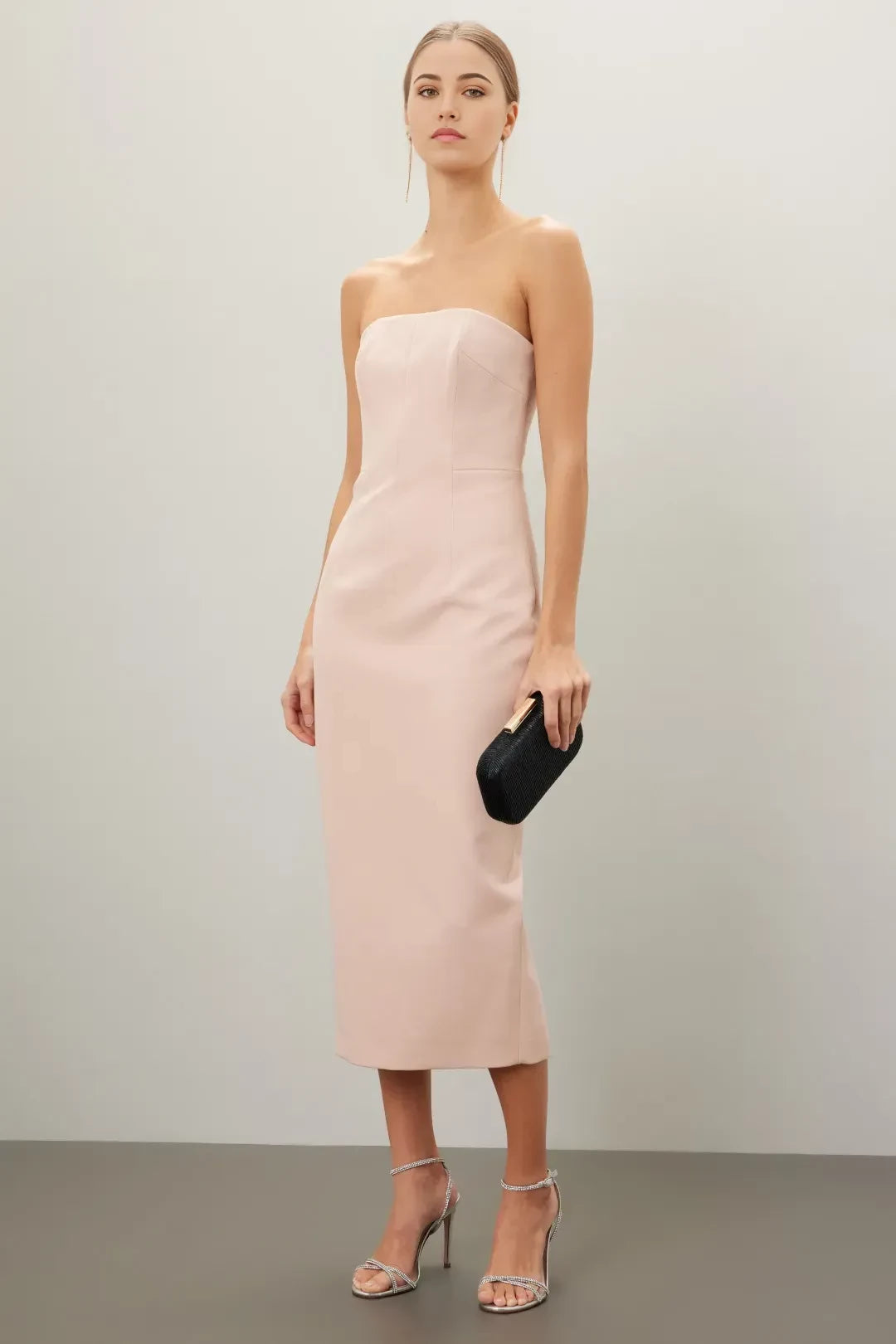 Elegant Sheath Strapless Sleeveless Open Back Midi Length Plus Size Prom Dress