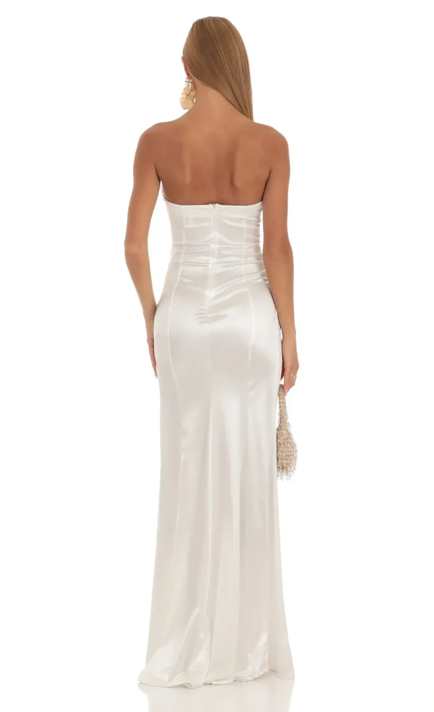 Elegant Sheath Strapless Sleeveless Plain Back Floor Length Evening Dress